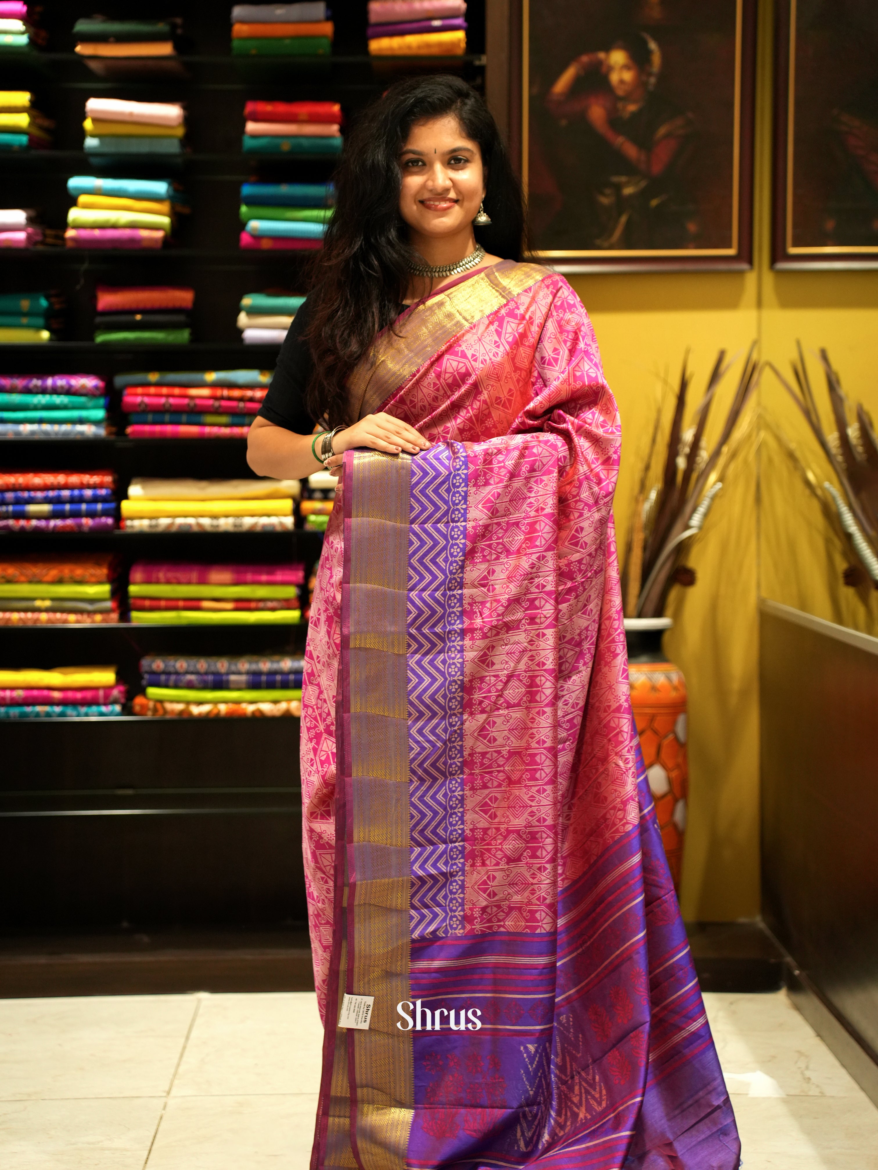 Pink & Purple - Semi Patola Saree - Shop on ShrusEternity.com