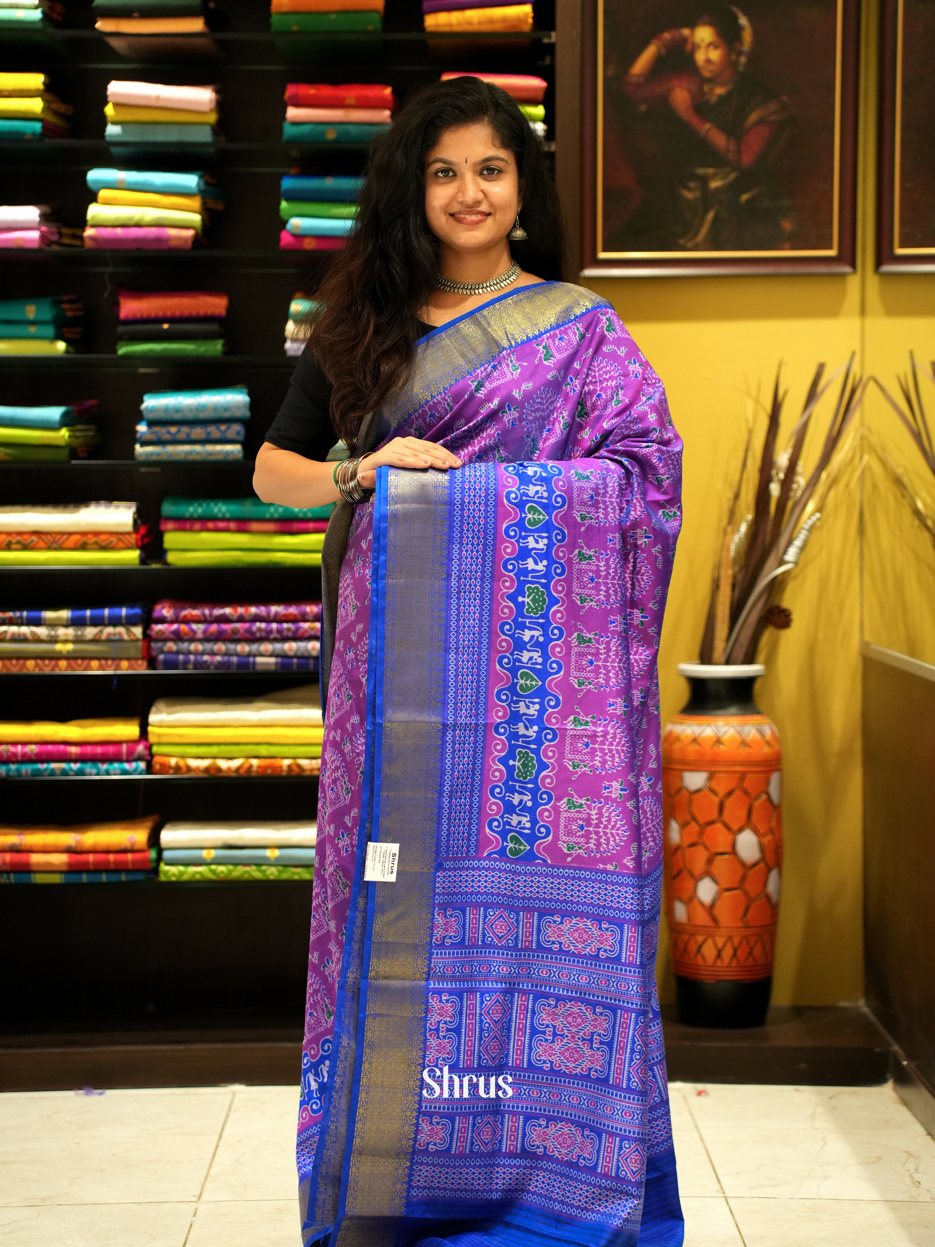 Purple & Blue - Semi Patola Saree - Shop on ShrusEternity.com