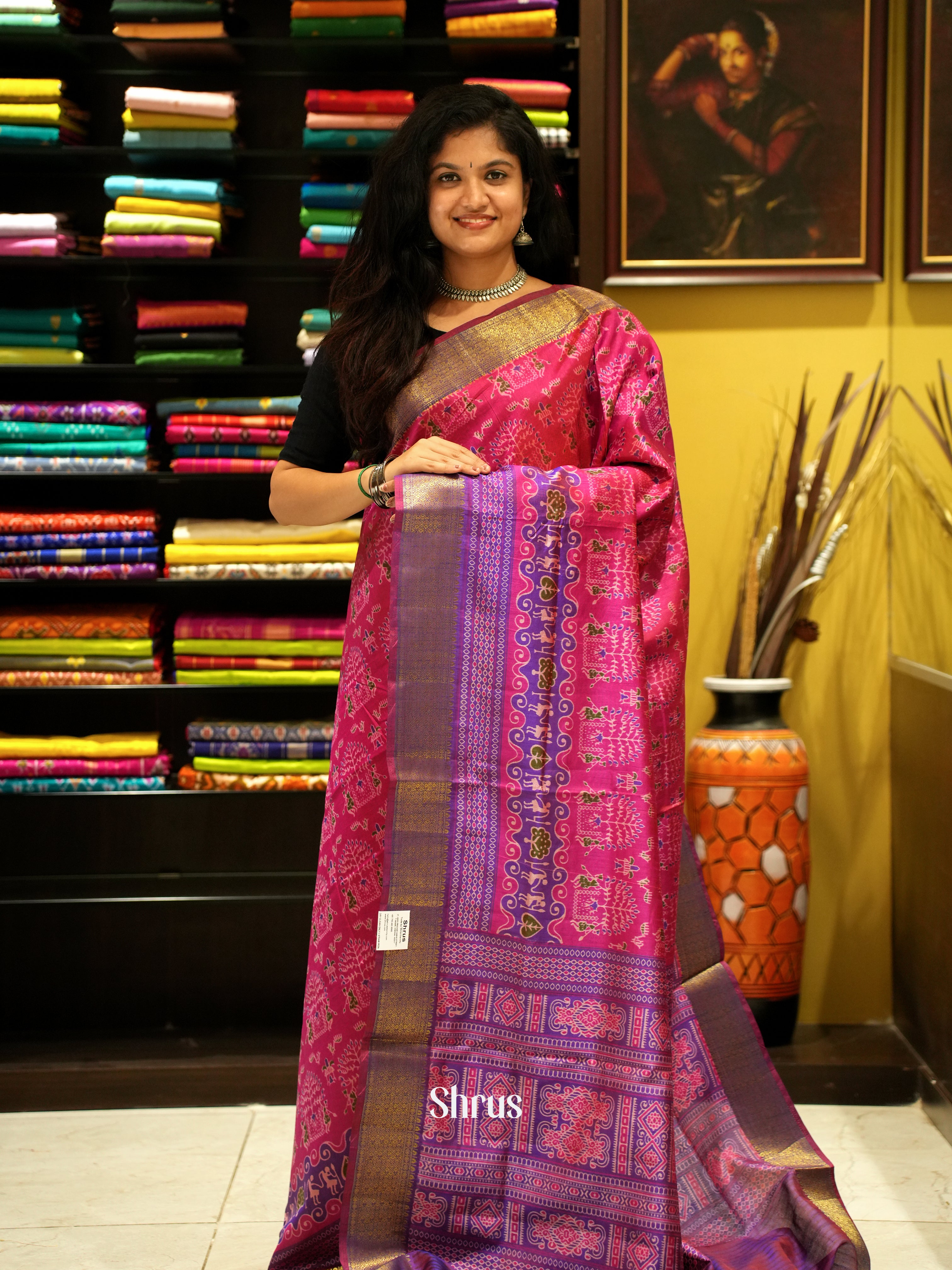 Pink & Purple - Semi Patola Saree - Shop on ShrusEternity.com