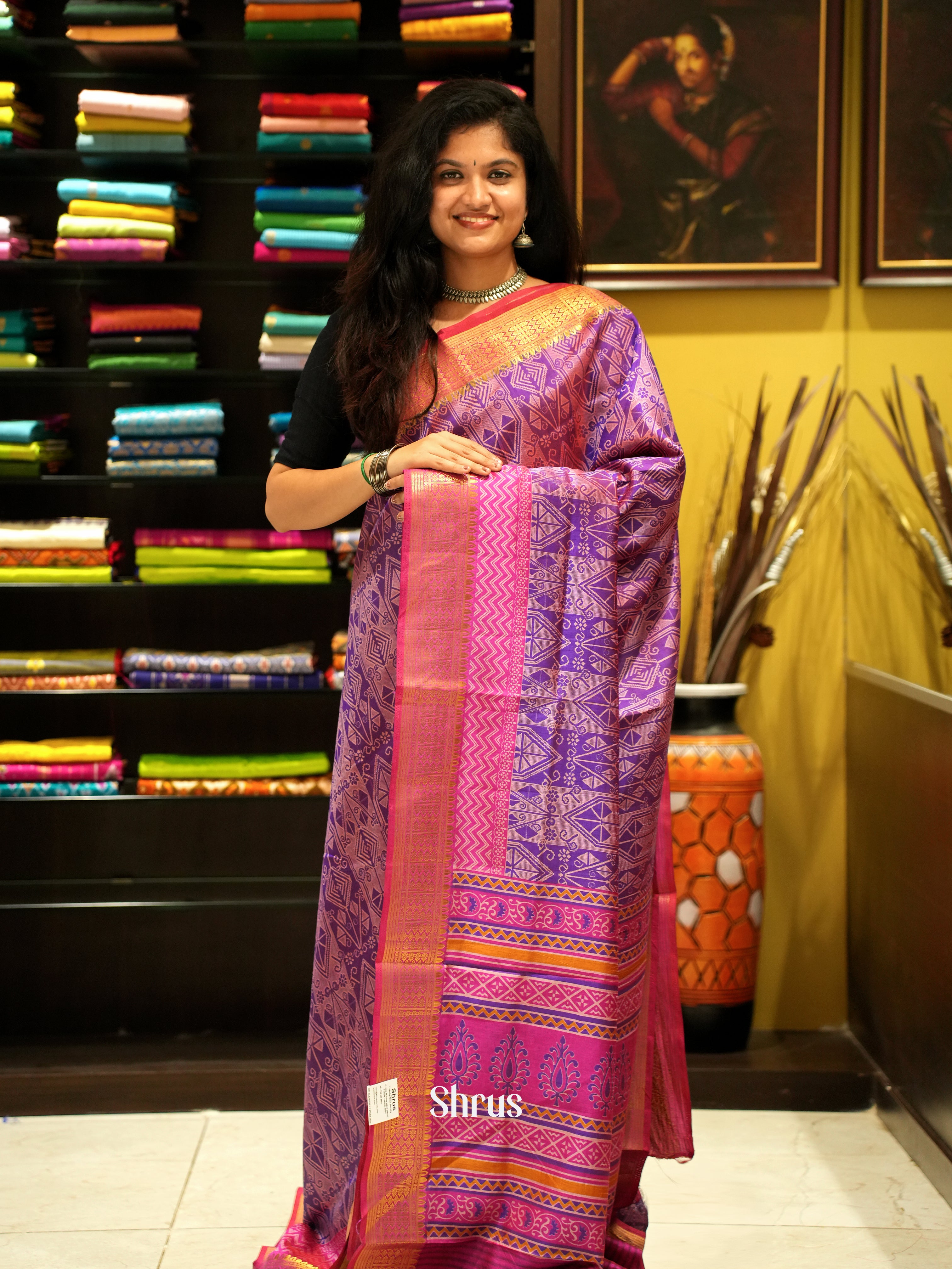 Purple & Pink - Semi Patola Saree - Shop on ShrusEternity.com