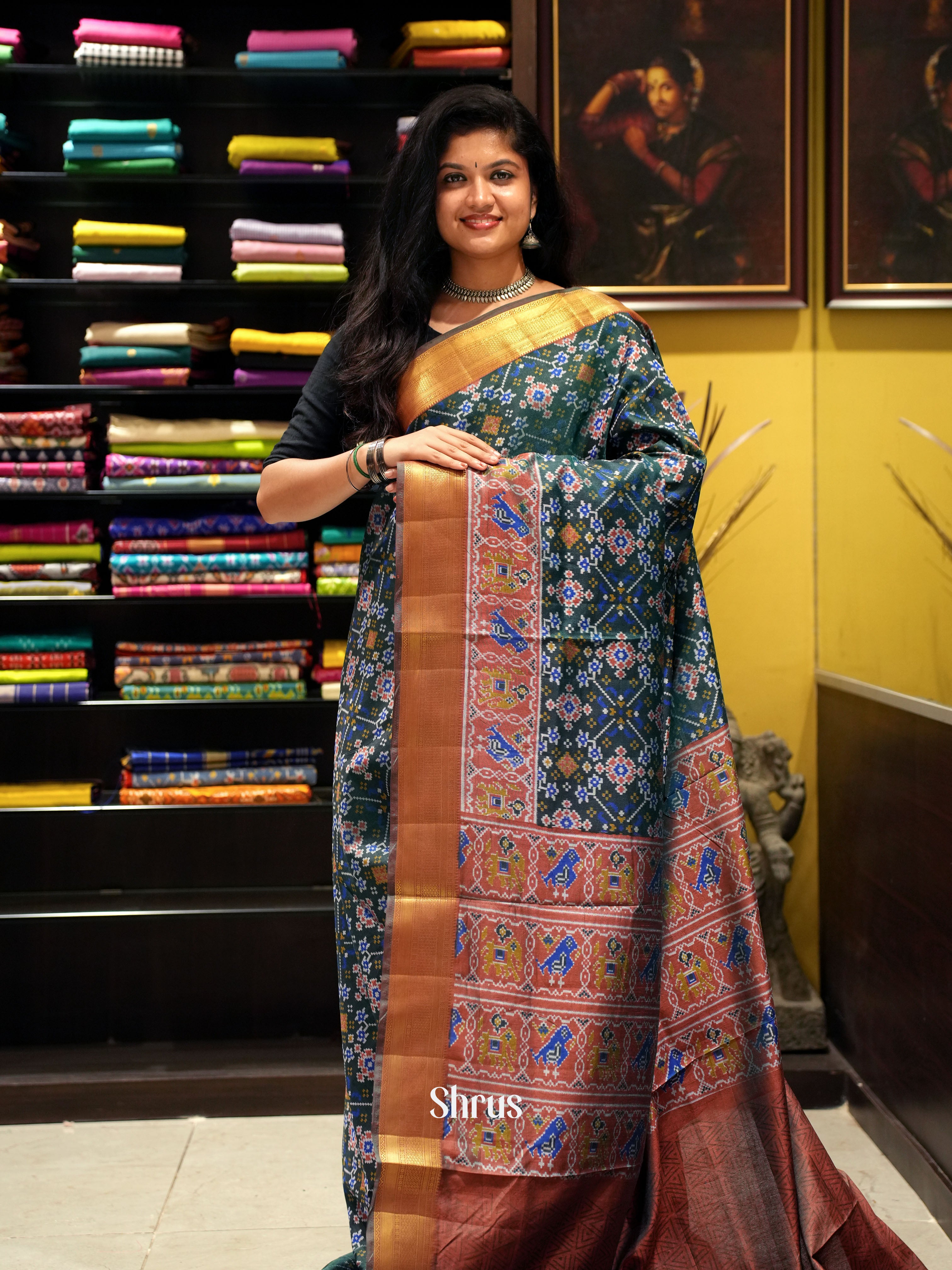 Green & Brown -Semi Patola - Shop on ShrusEternity.com