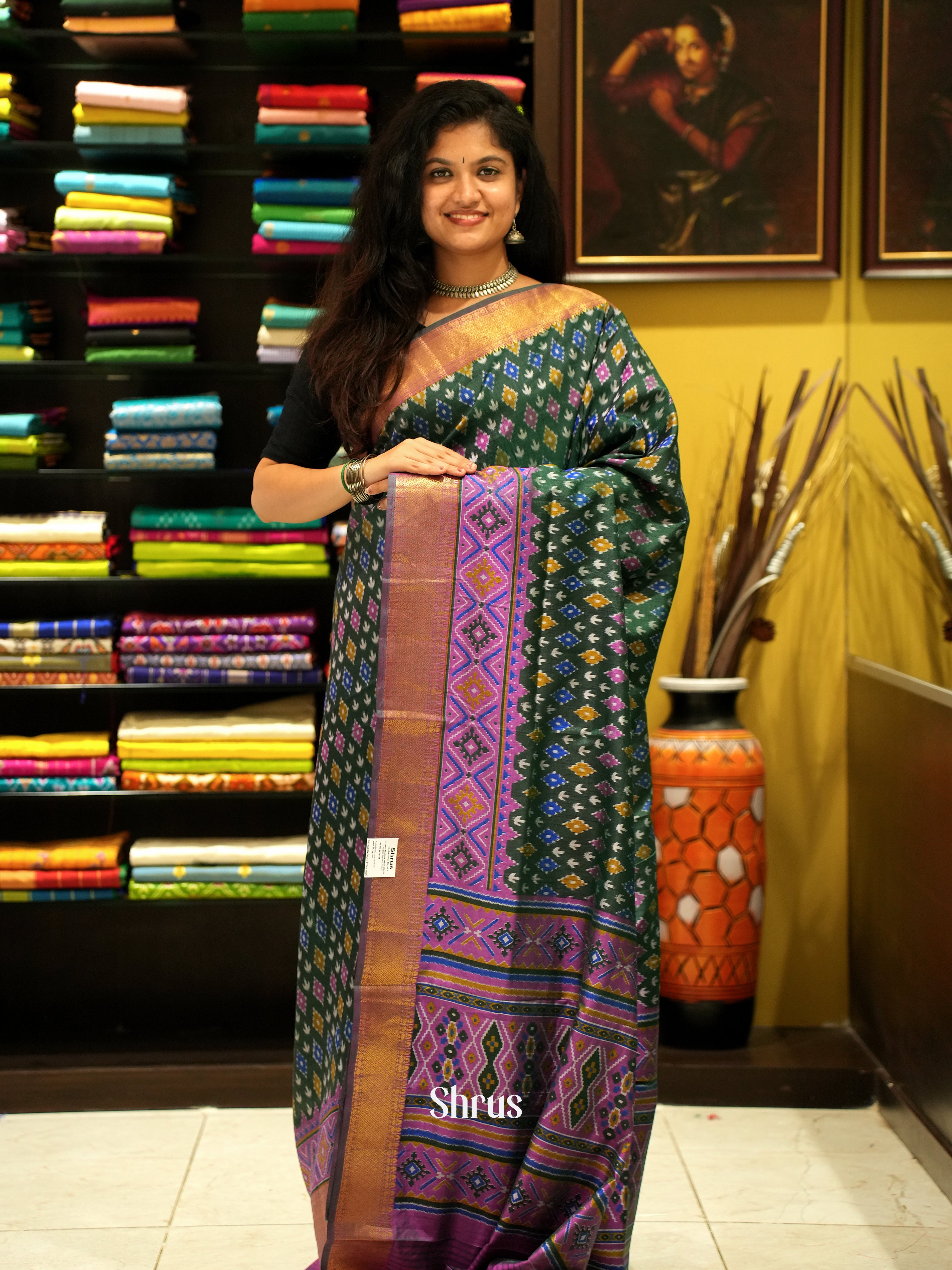 Green & Purple - Semi Patola Saree - Shop on ShrusEternity.com