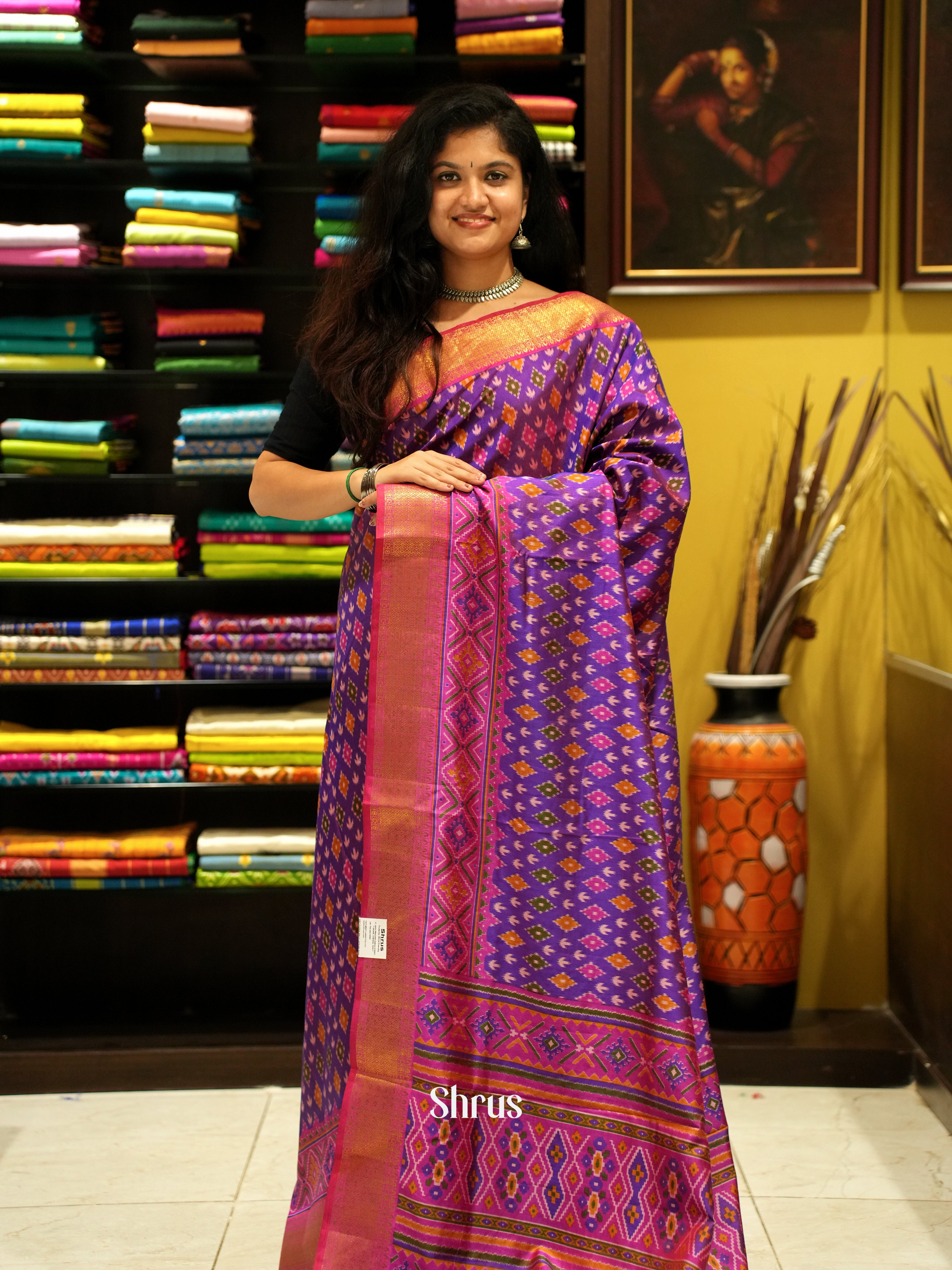 Purple & Pink - Semi Patola Saree - Shop on ShrusEternity.com
