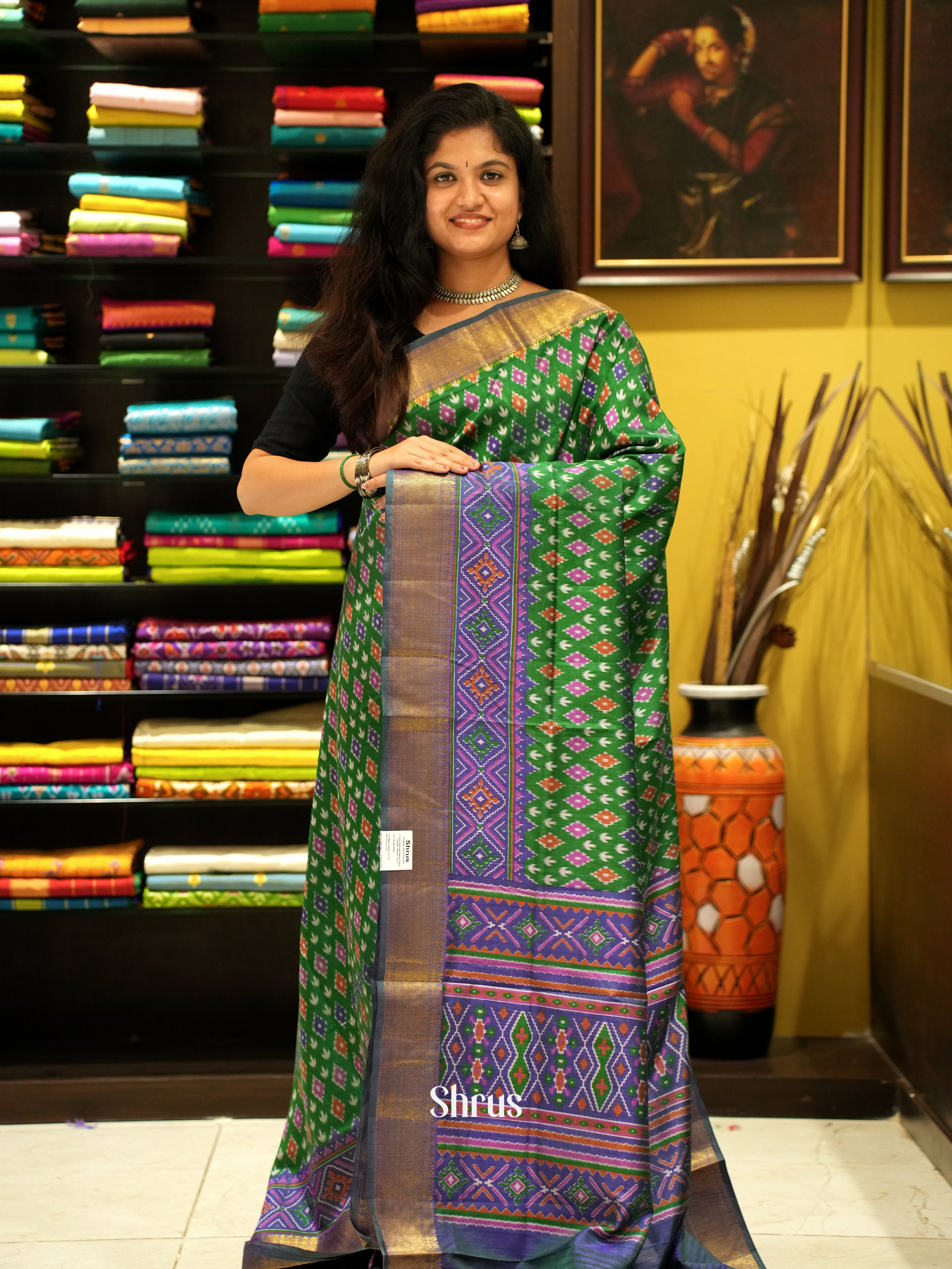 Green & Purple - Semi Patola Saree - Shop on ShrusEternity.com