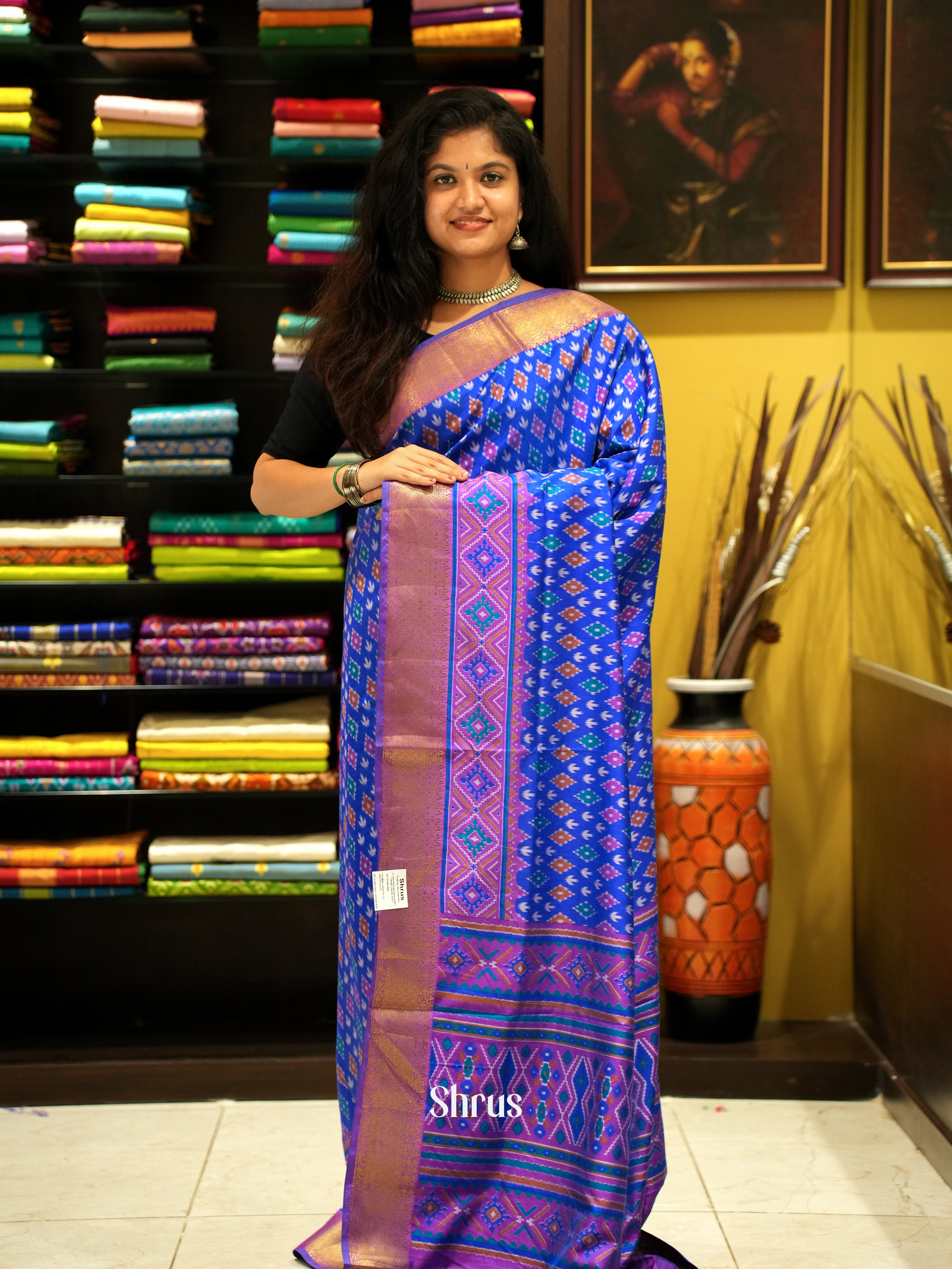 Blue & Purple - Semi Patola Saree - Shop on ShrusEternity.com