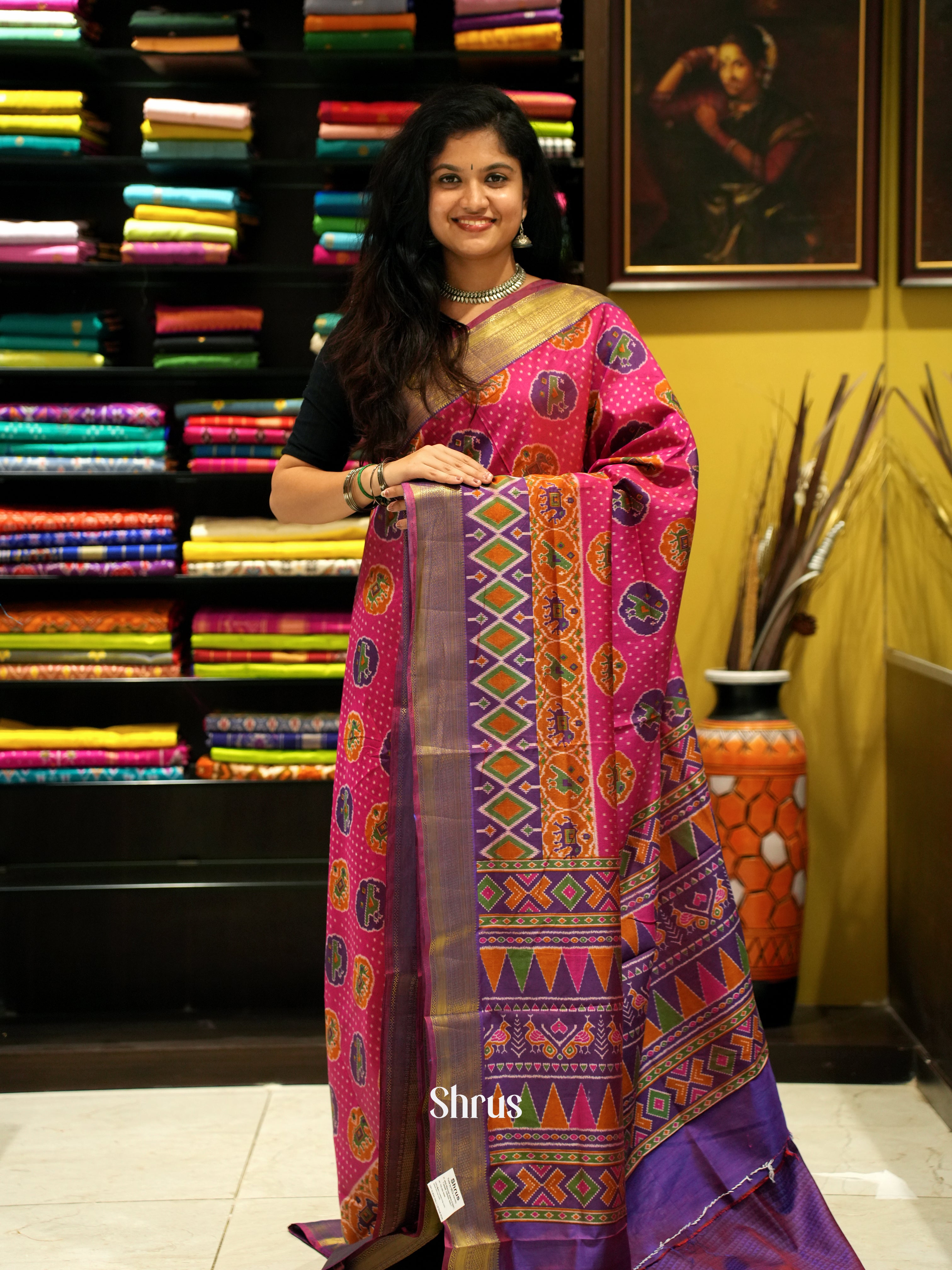 Pink & Purple - Semi Patola Saree - Shop on ShrusEternity.com