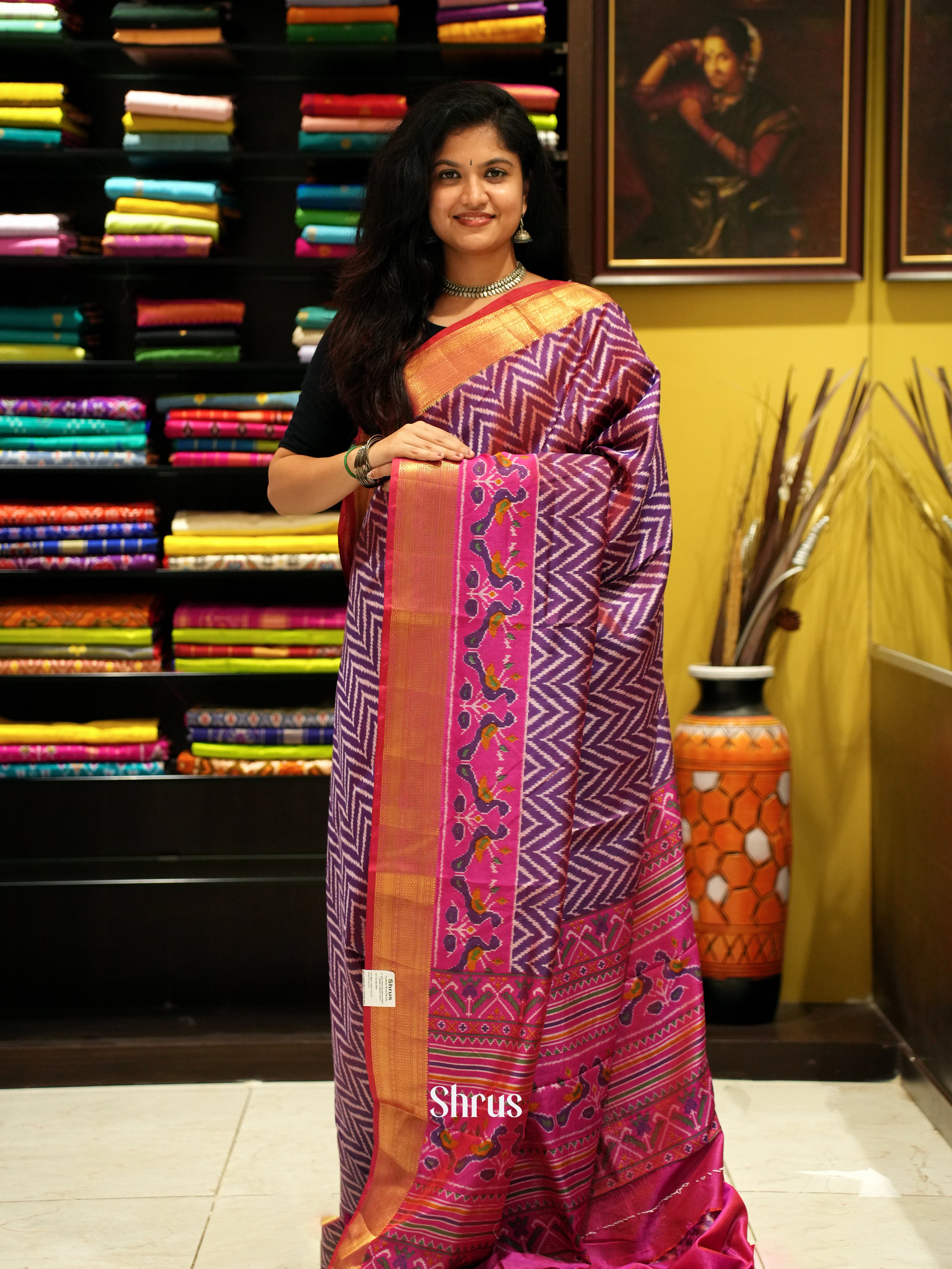 Purple & Pink - Semi Patola Saree - Shop on ShrusEternity.com