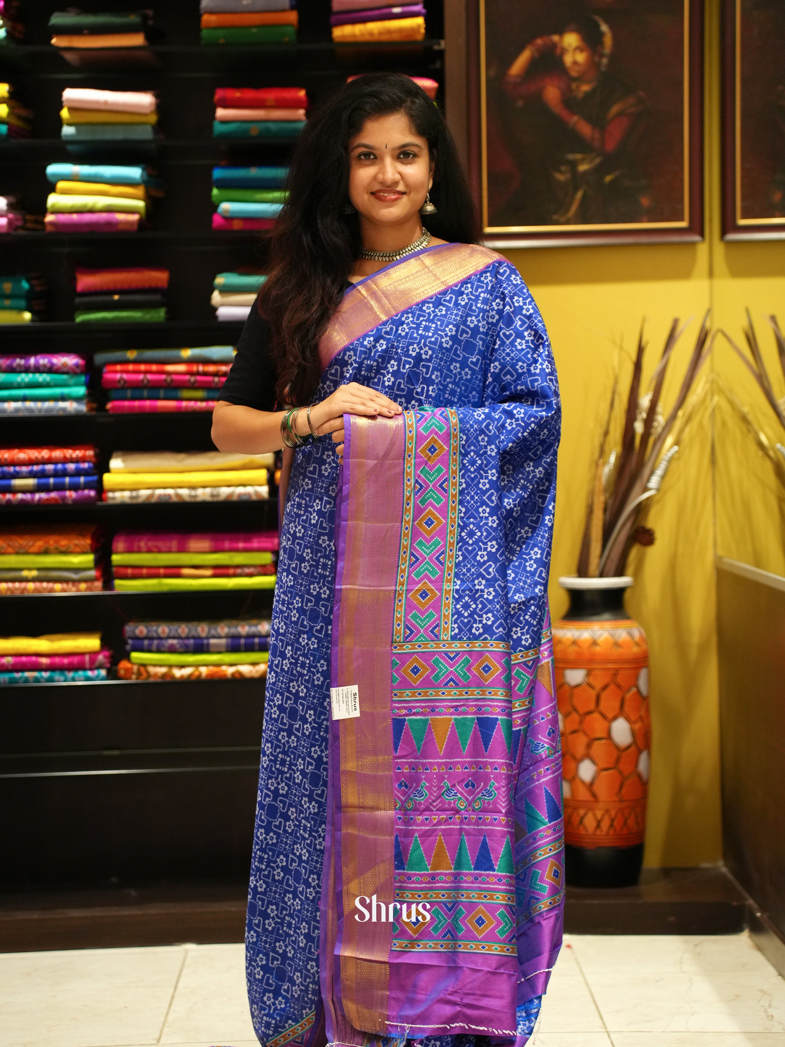 Blue & Purple - Semi Patola Saree - Shop on ShrusEternity.com