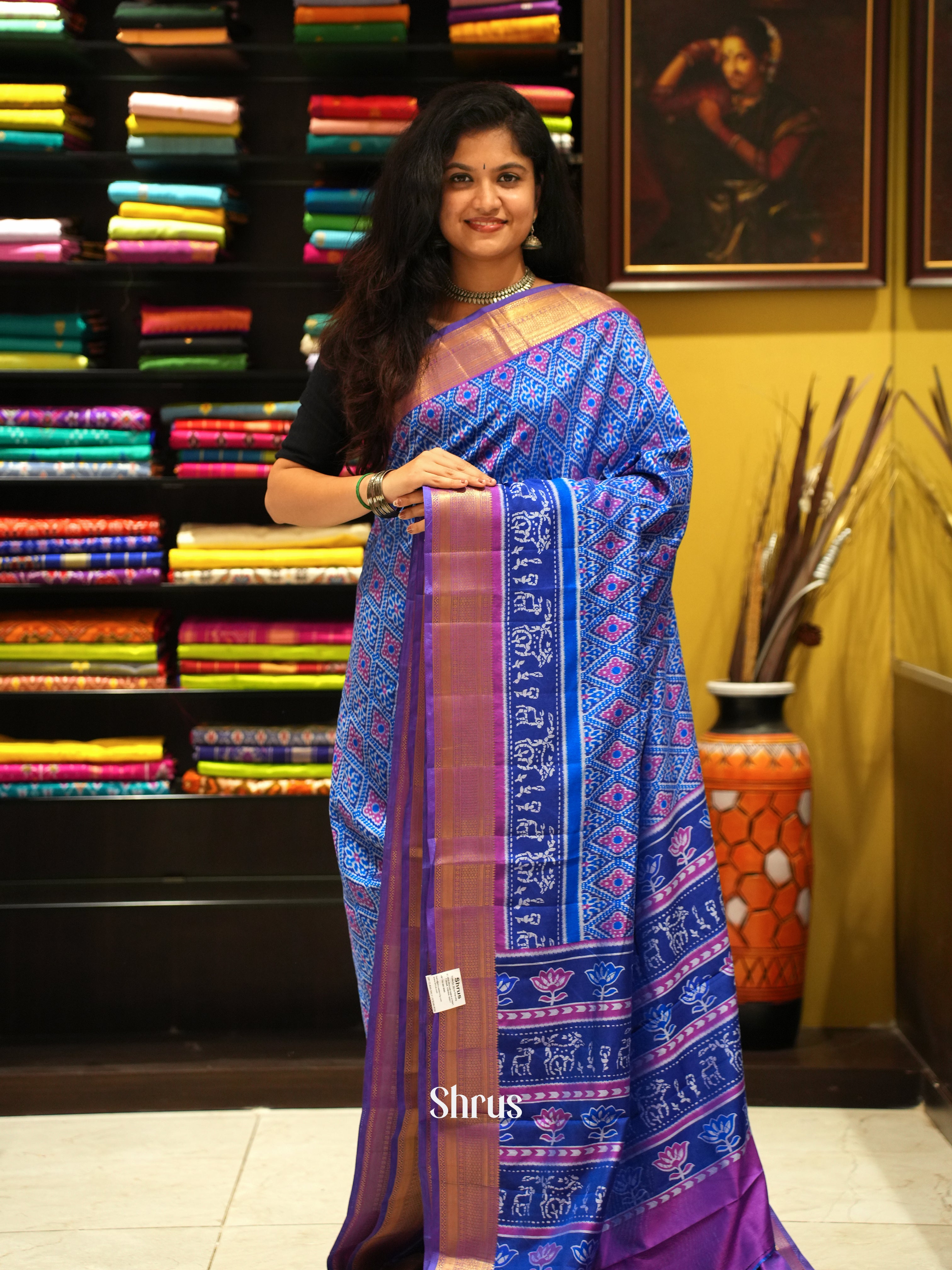 Blue & Purple - Semi Patola Saree - Shop on ShrusEternity.com