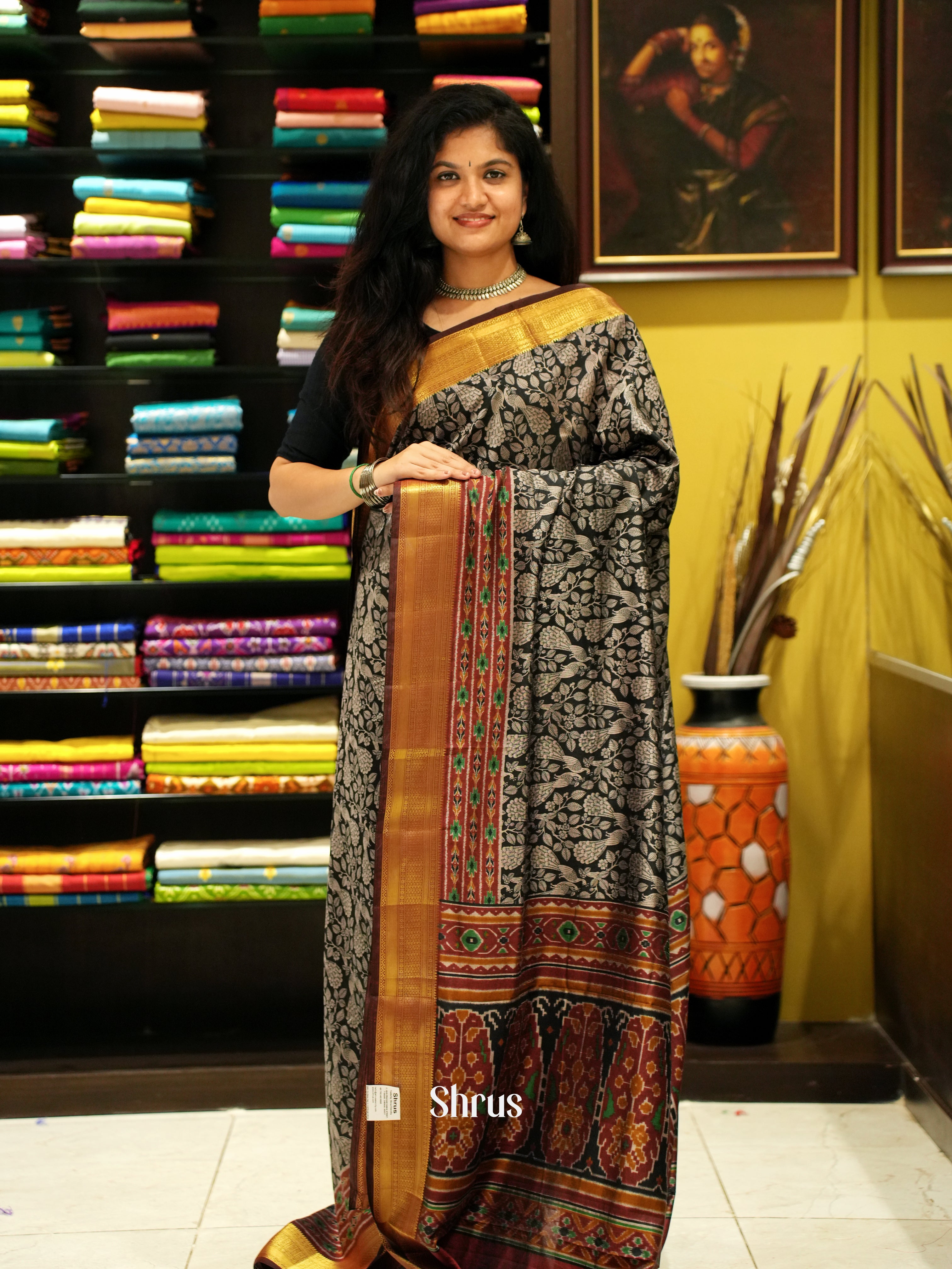 Black & Maroon - Semi Patola Saree - Shop on ShrusEternity.com