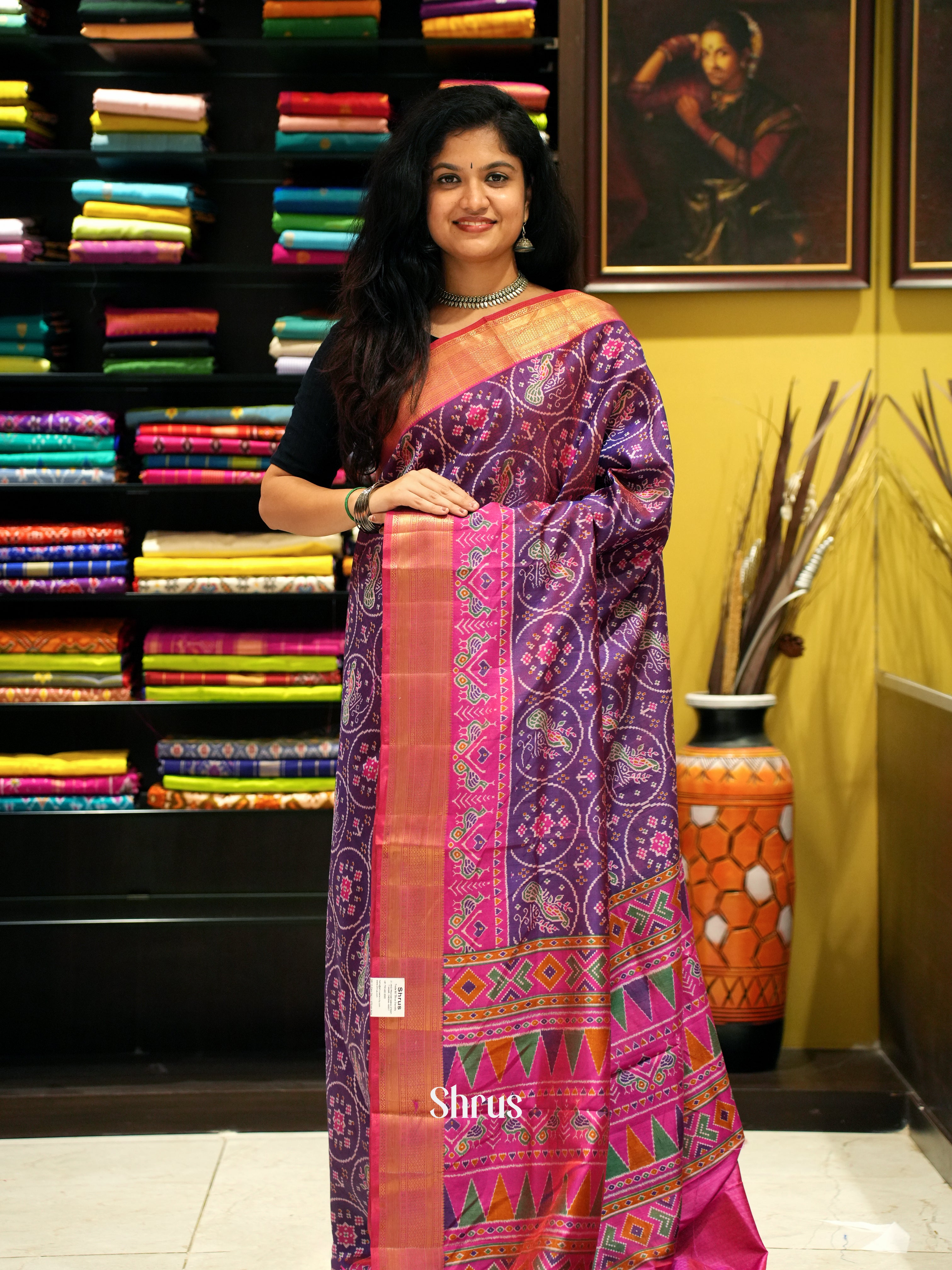 Purple & Pink - Semi Patola Saree - Shop on ShrusEternity.com