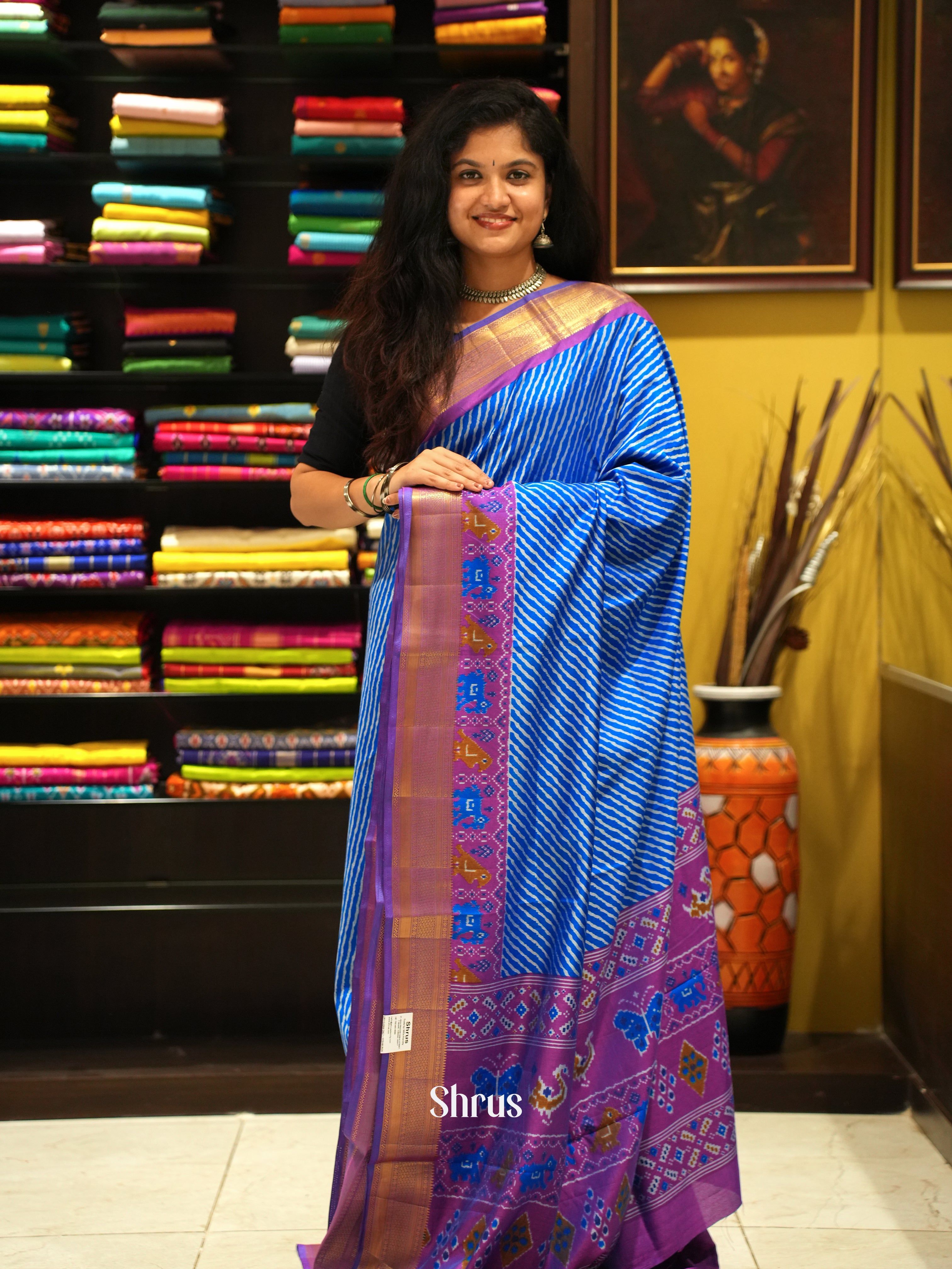 Blue & Purple - Semi Patola Saree - Shop on ShrusEternity.com
