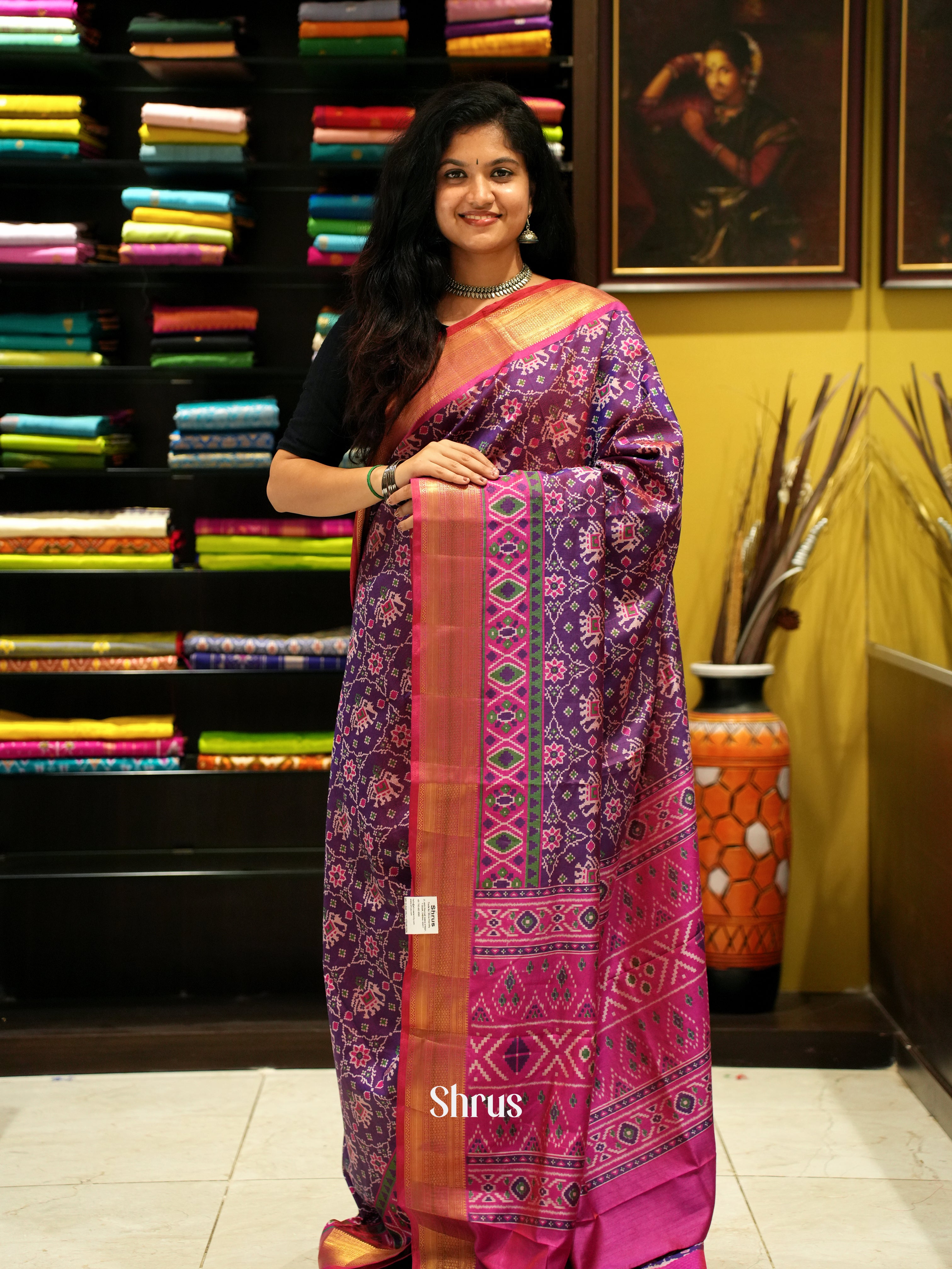 Purple & Pink - Semi Patola Saree - Shop on ShrusEternity.com