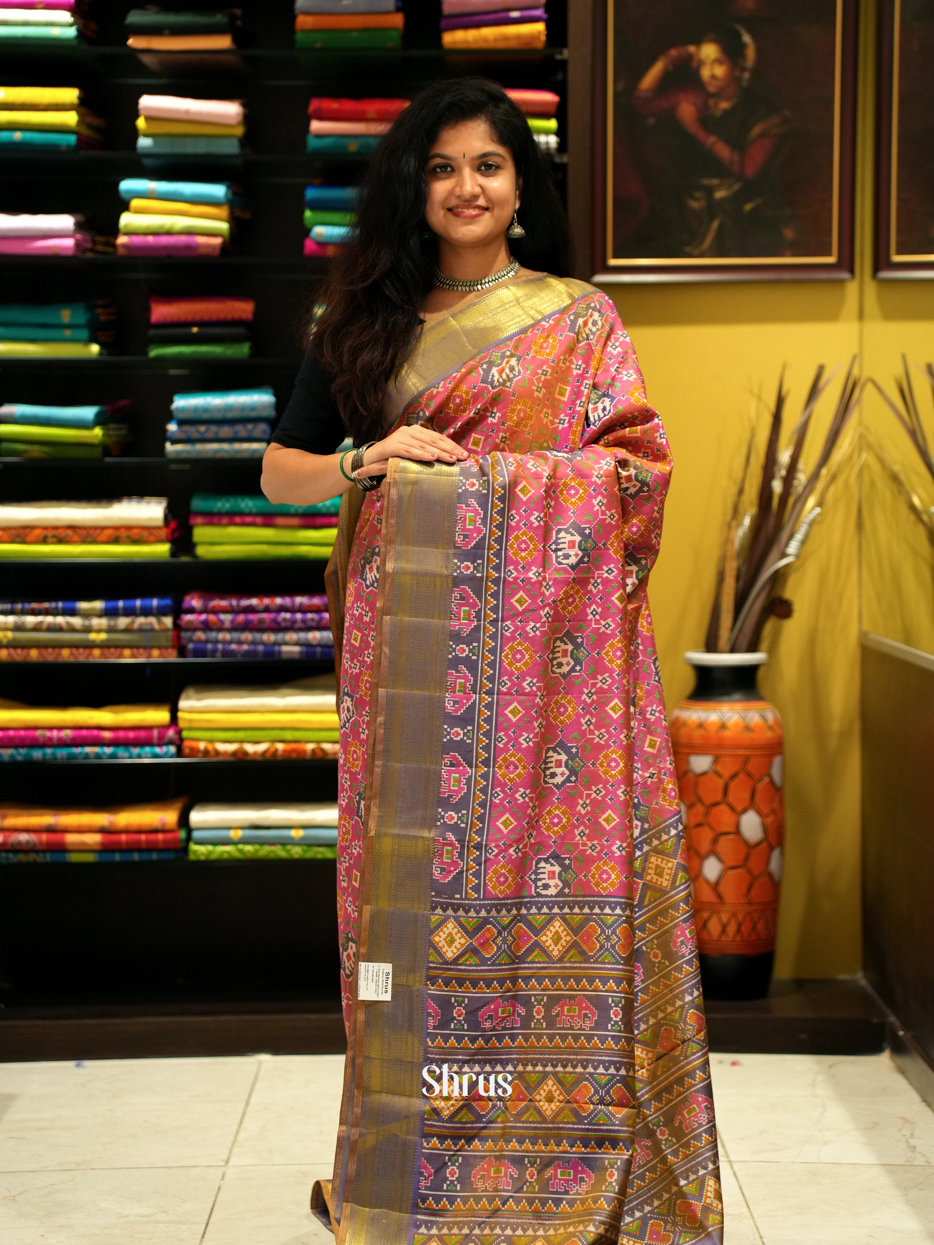 Pink & Purple - Semi Patola Saree - Shop on ShrusEternity.com