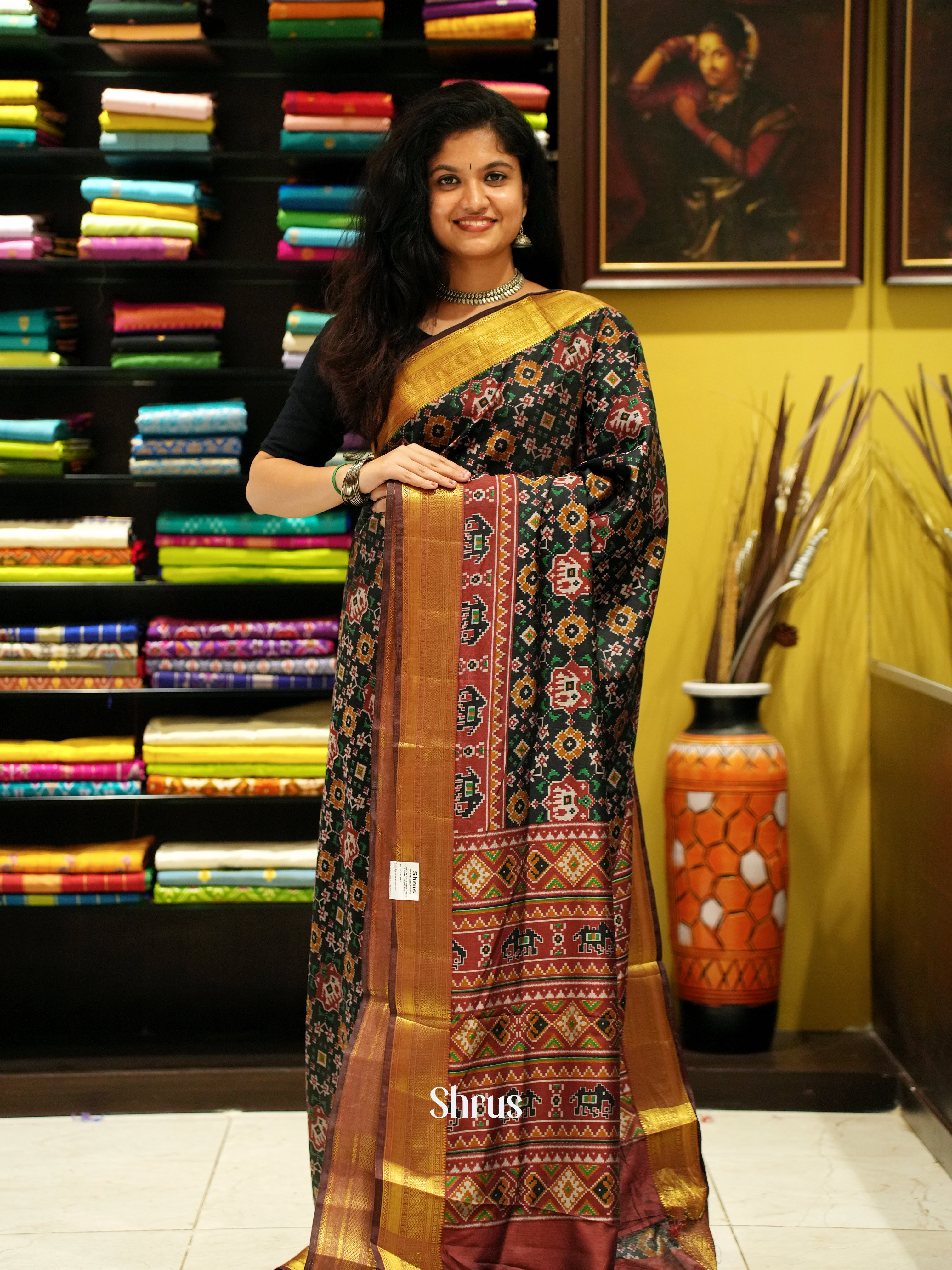 Black & Brown - Semi Patola Saree - Shop on ShrusEternity.com