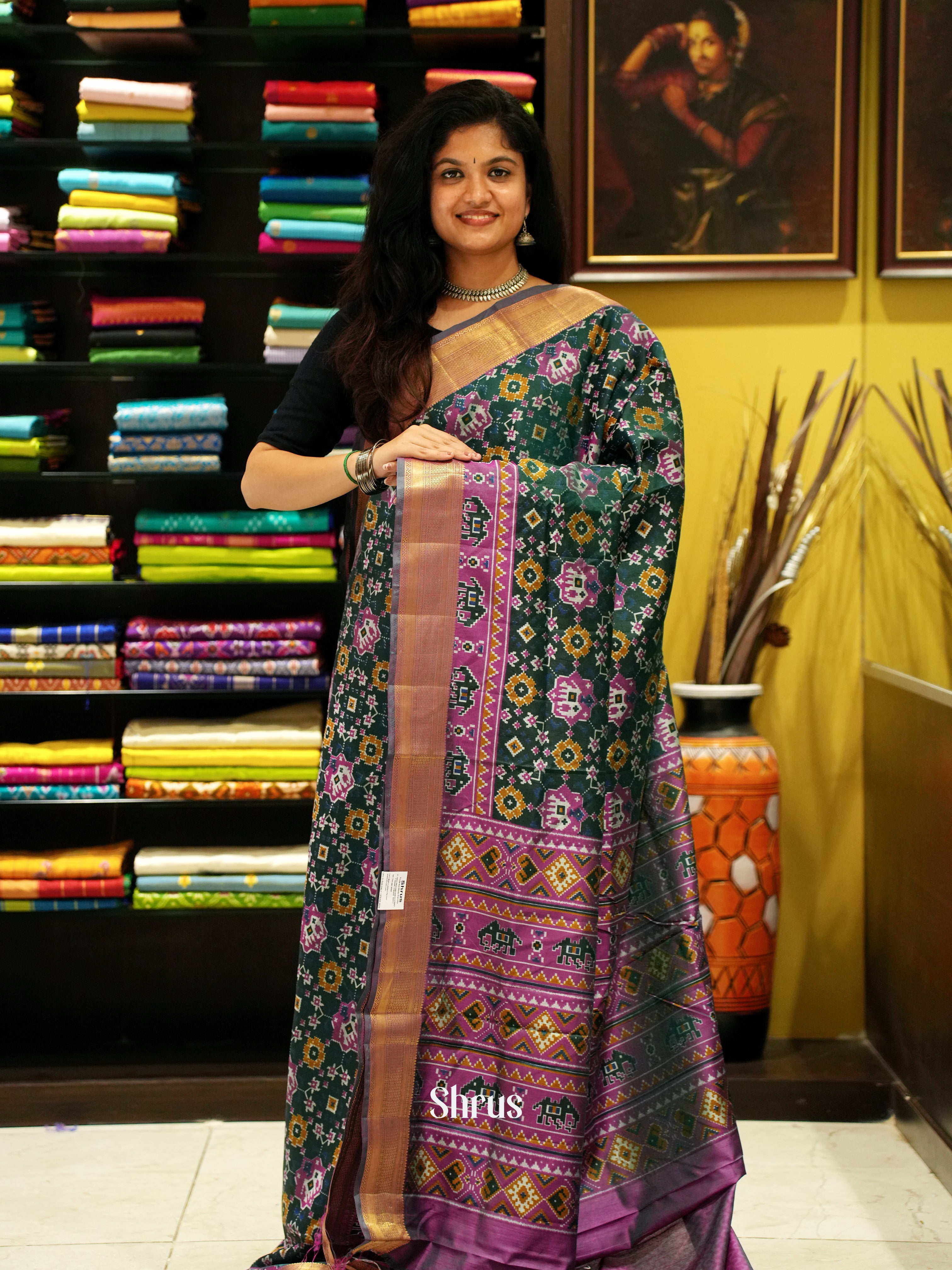 Green & Majenta - Semi Patola Saree - Shop on ShrusEternity.com