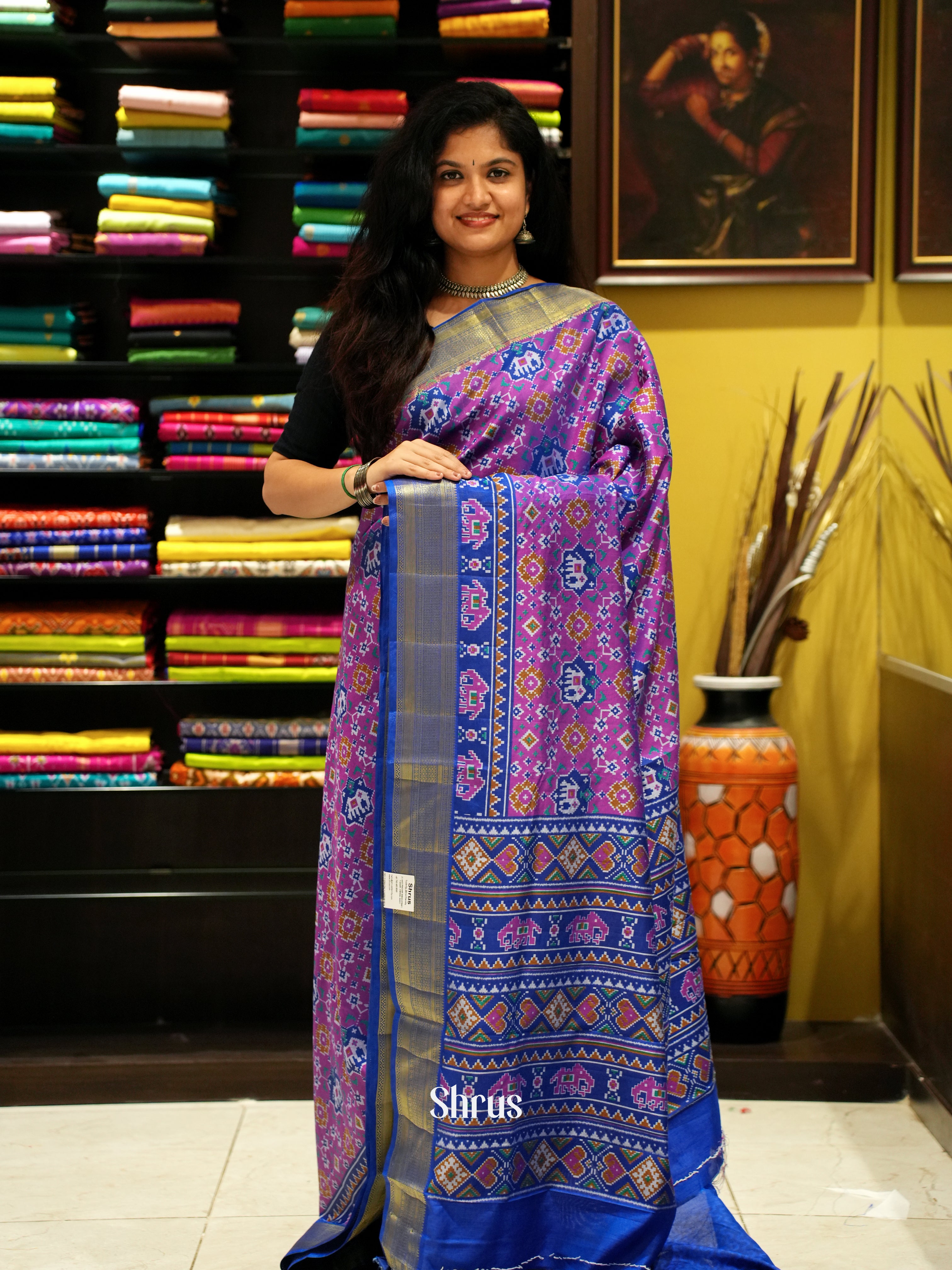 Purple & Blue - Semi Patola Saree - Shop on ShrusEternity.com