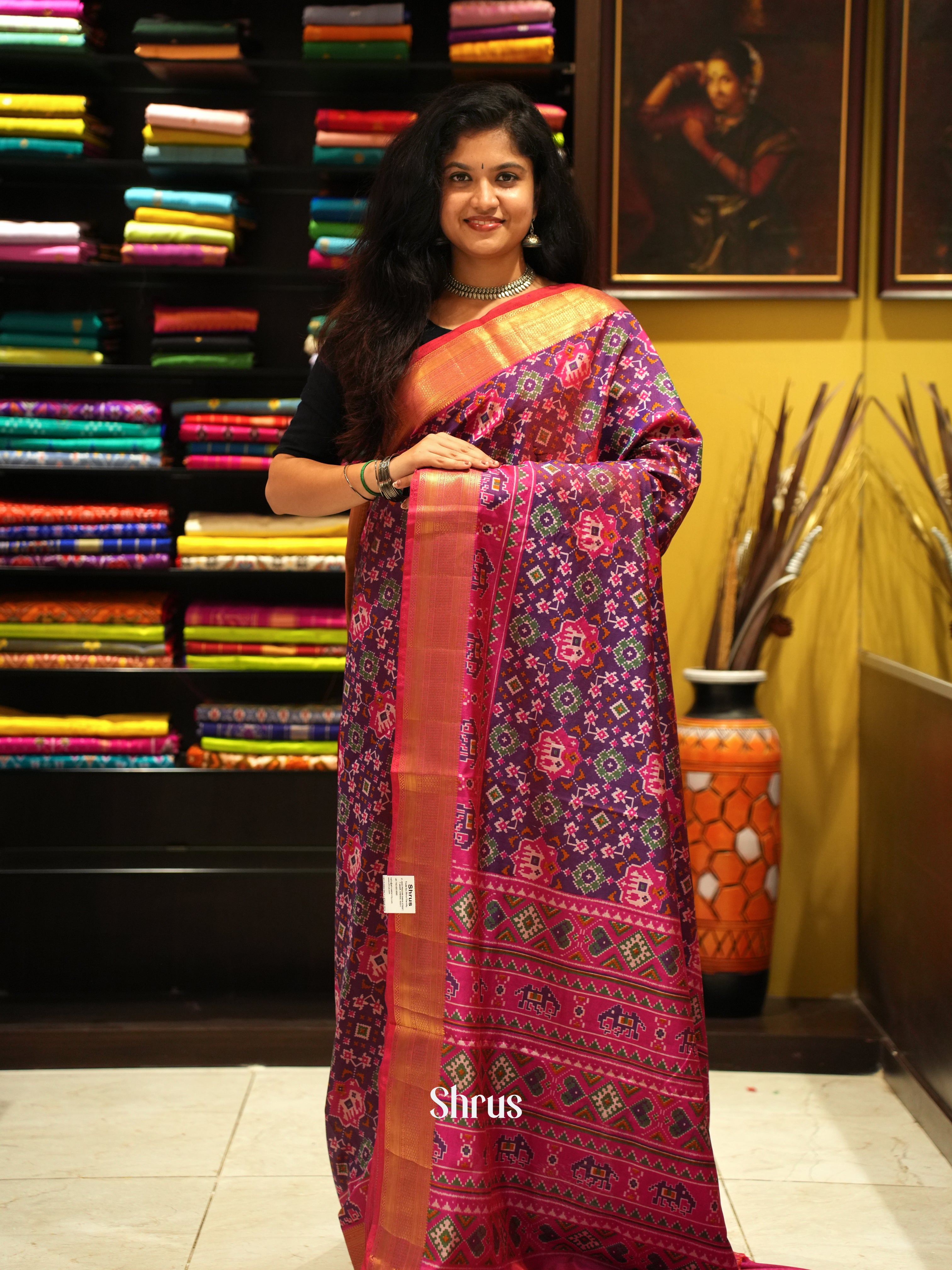 Purple & Pink - Semi Patola Saree - Shop on ShrusEternity.com