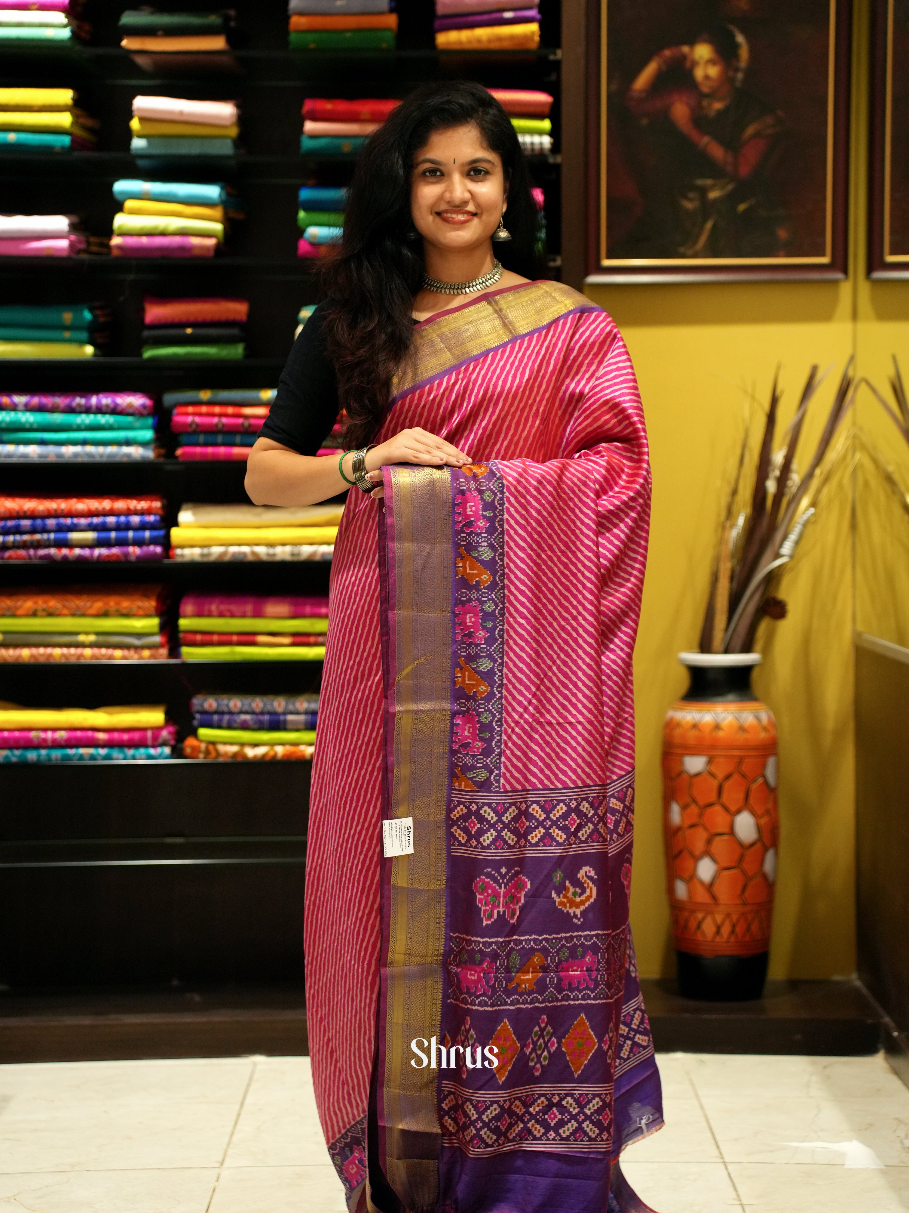 Pink & Purple - Semi Patola Saree - Shop on ShrusEternity.com