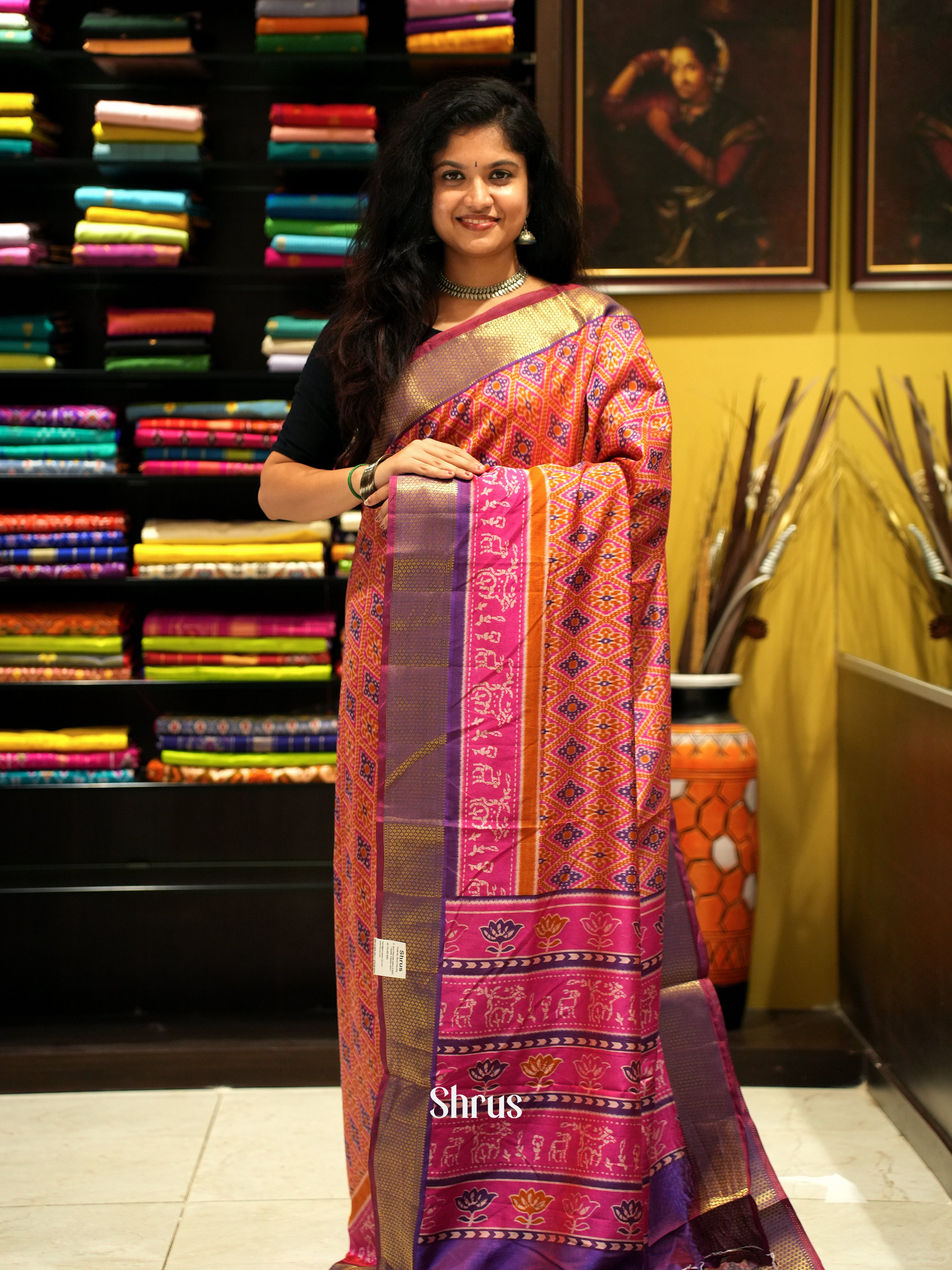 Pink & Purple - Semi Patola Saree - Shop on ShrusEternity.com