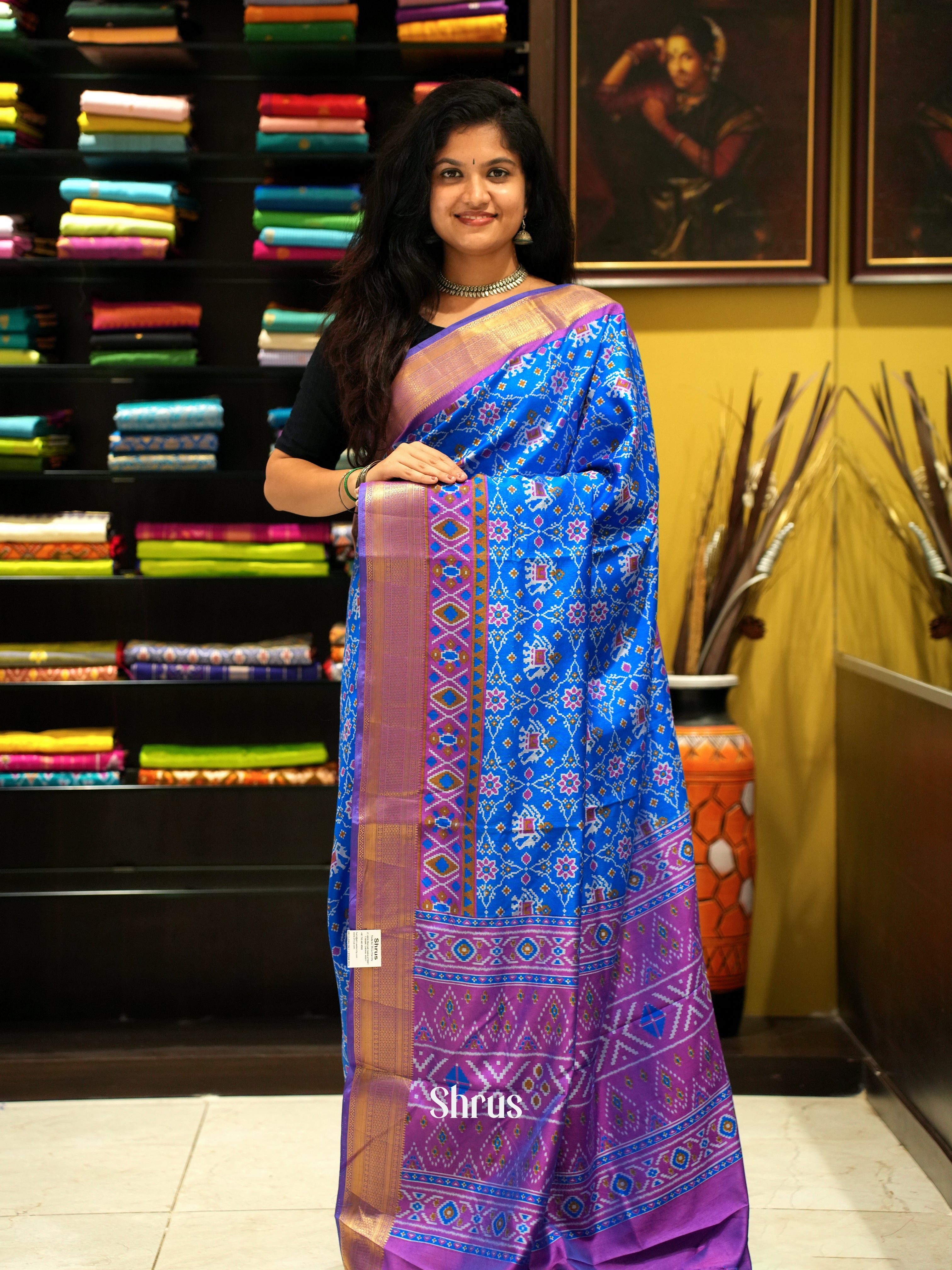Blue & Purple - Semi Patola Saree - Shop on ShrusEternity.com
