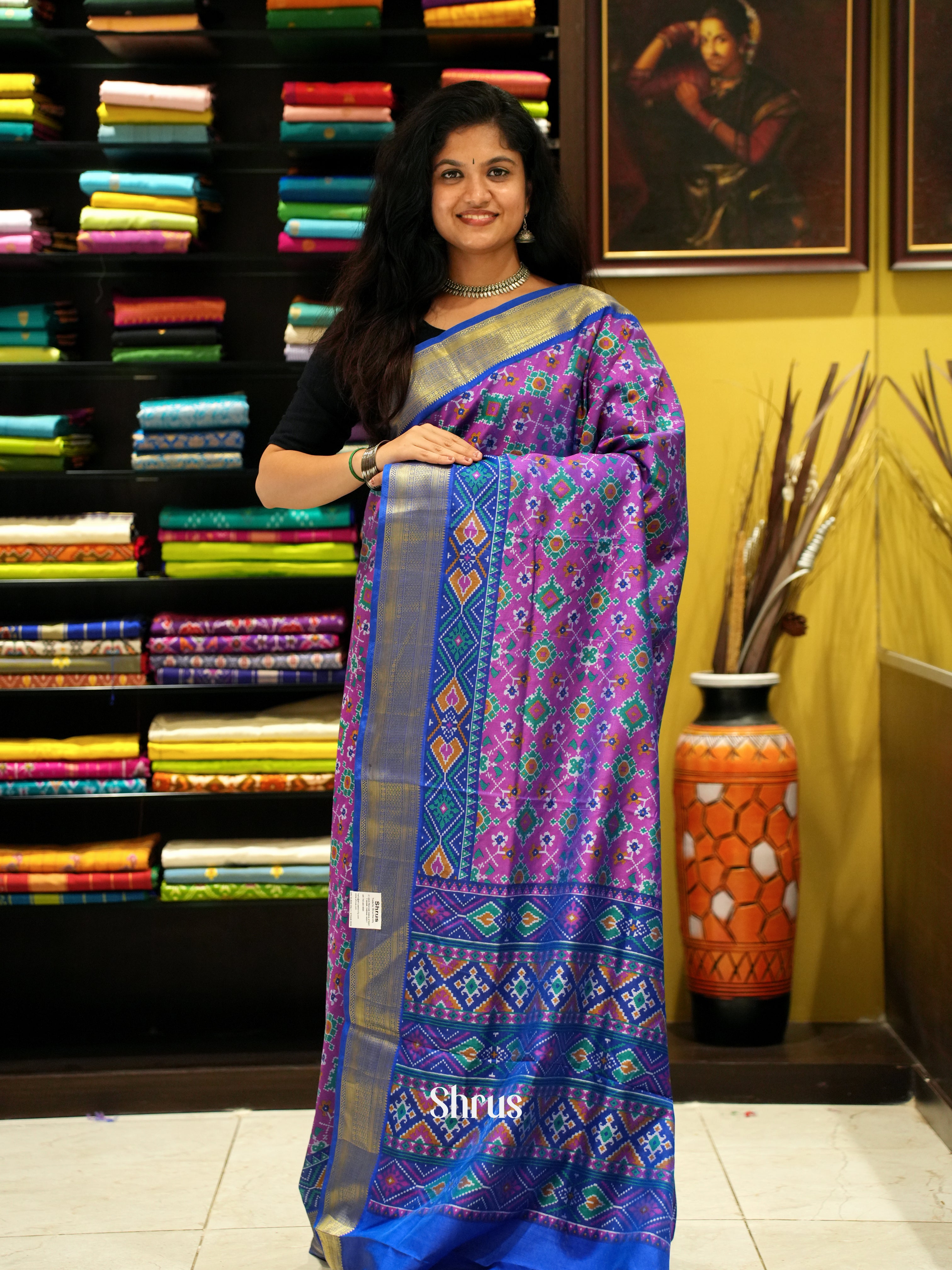 Purple & Blue - Semi Patola Saree - Shop on ShrusEternity.com
