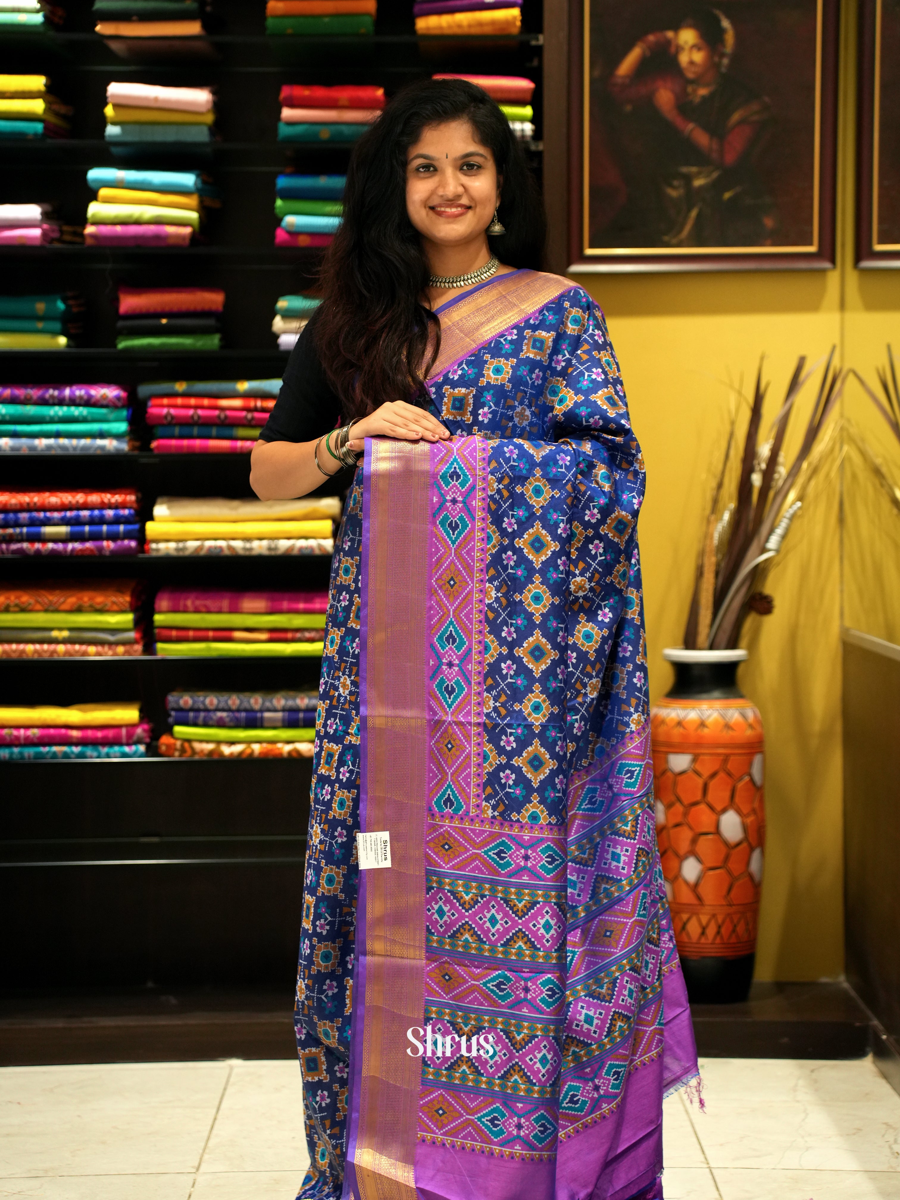 Blue & Purple - Semi Patola Saree - Shop on ShrusEternity.com