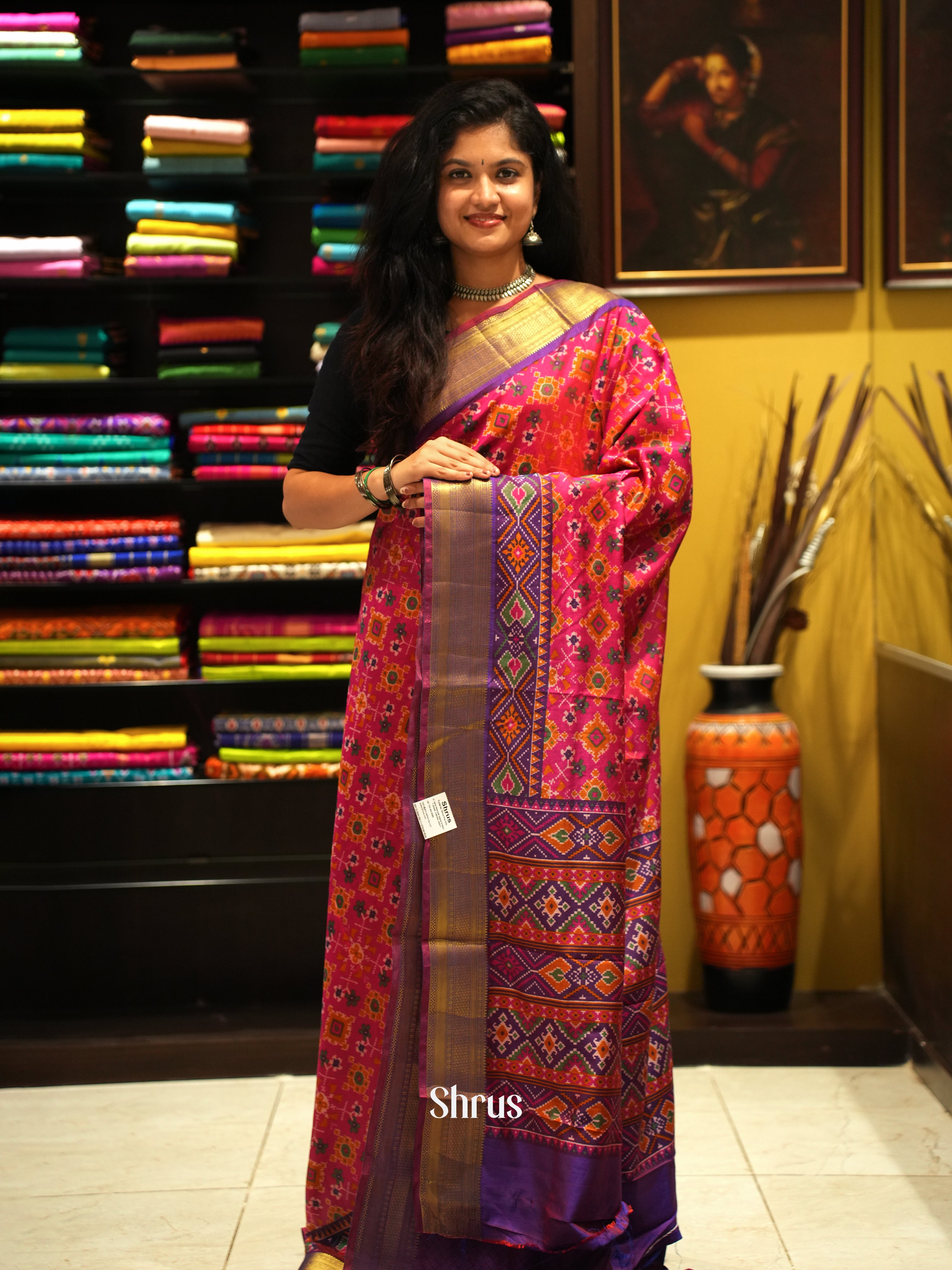 Pink & Purple - Semi Patola Saree - Shop on ShrusEternity.com