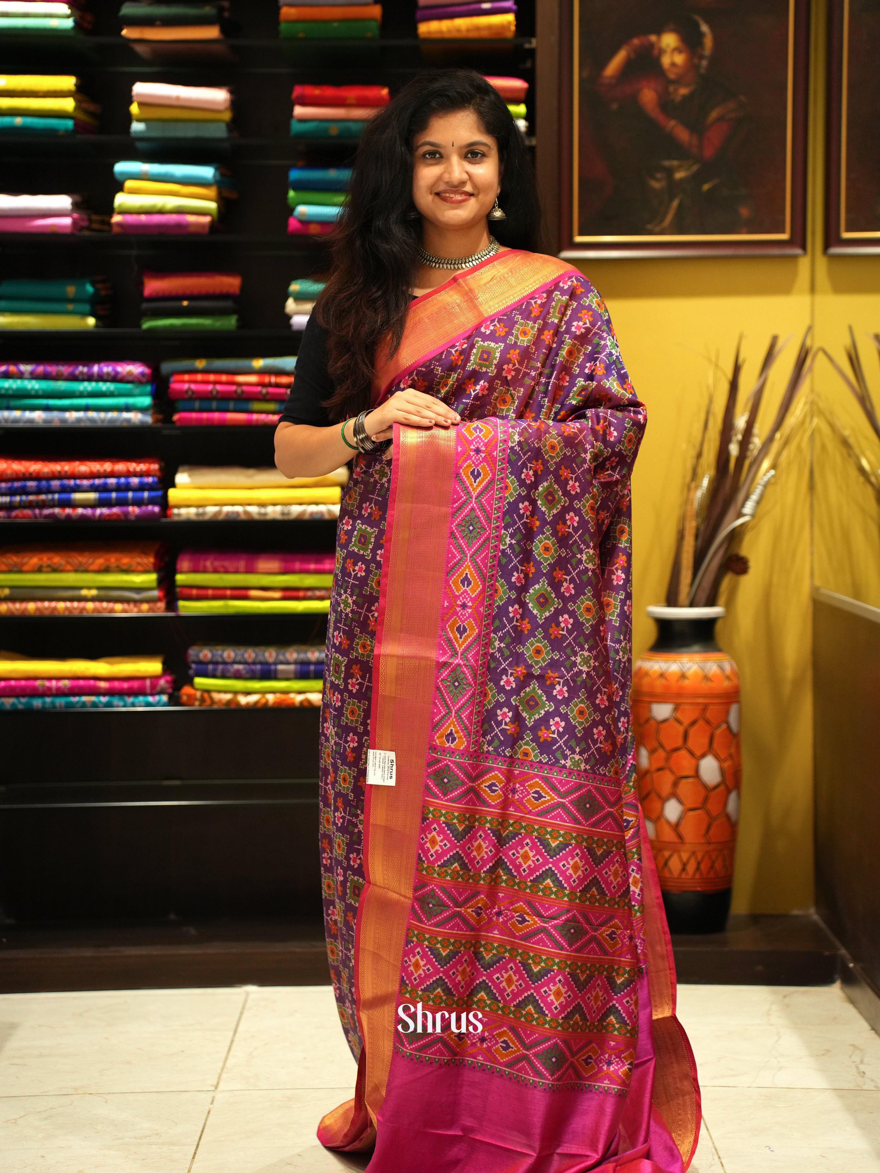 Purple & Pink - Semi Patola Saree - Shop on ShrusEternity.com