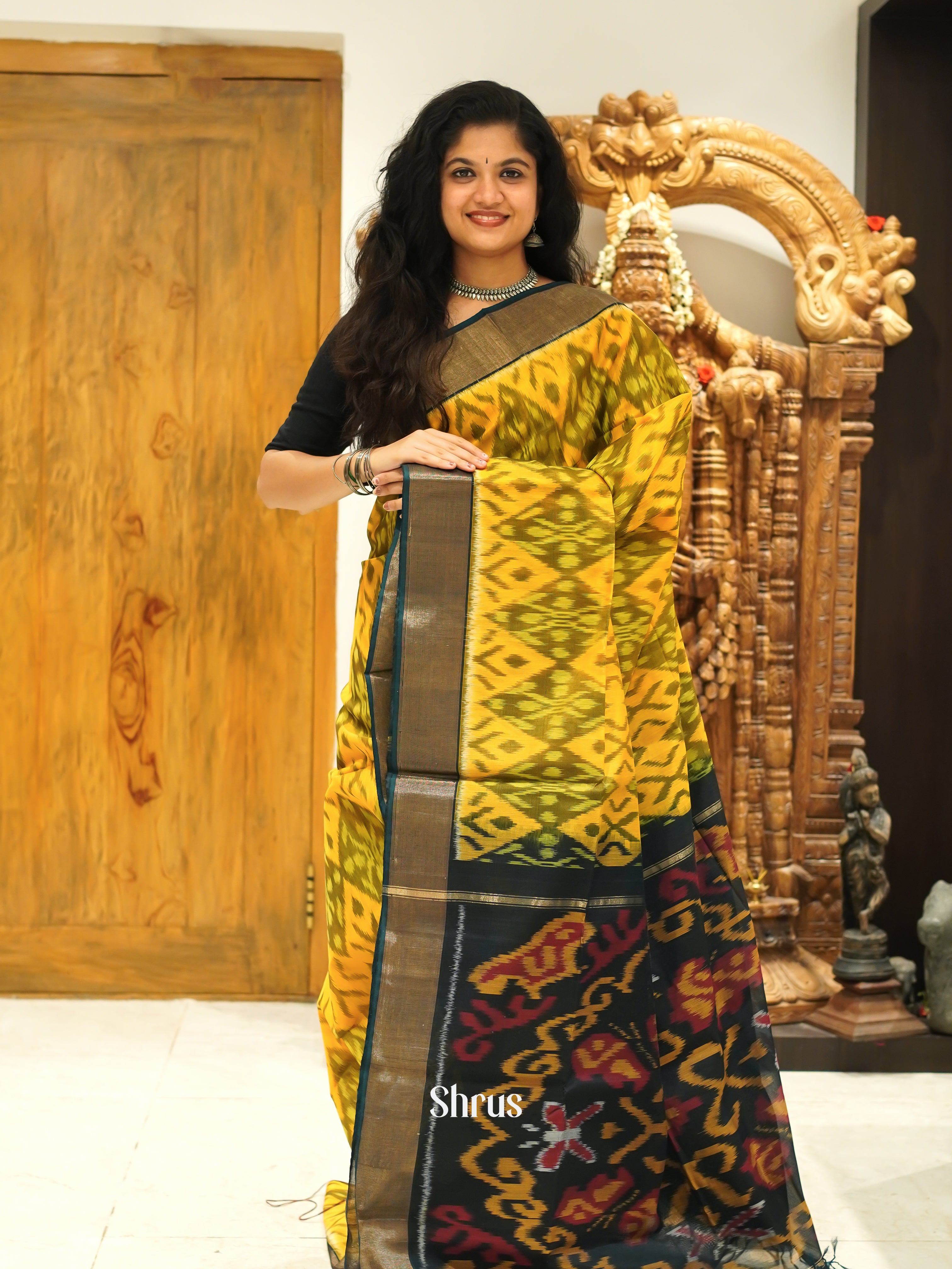 Yellow & Green - Pochampally sico Saree - Shop on ShrusEternity.com
