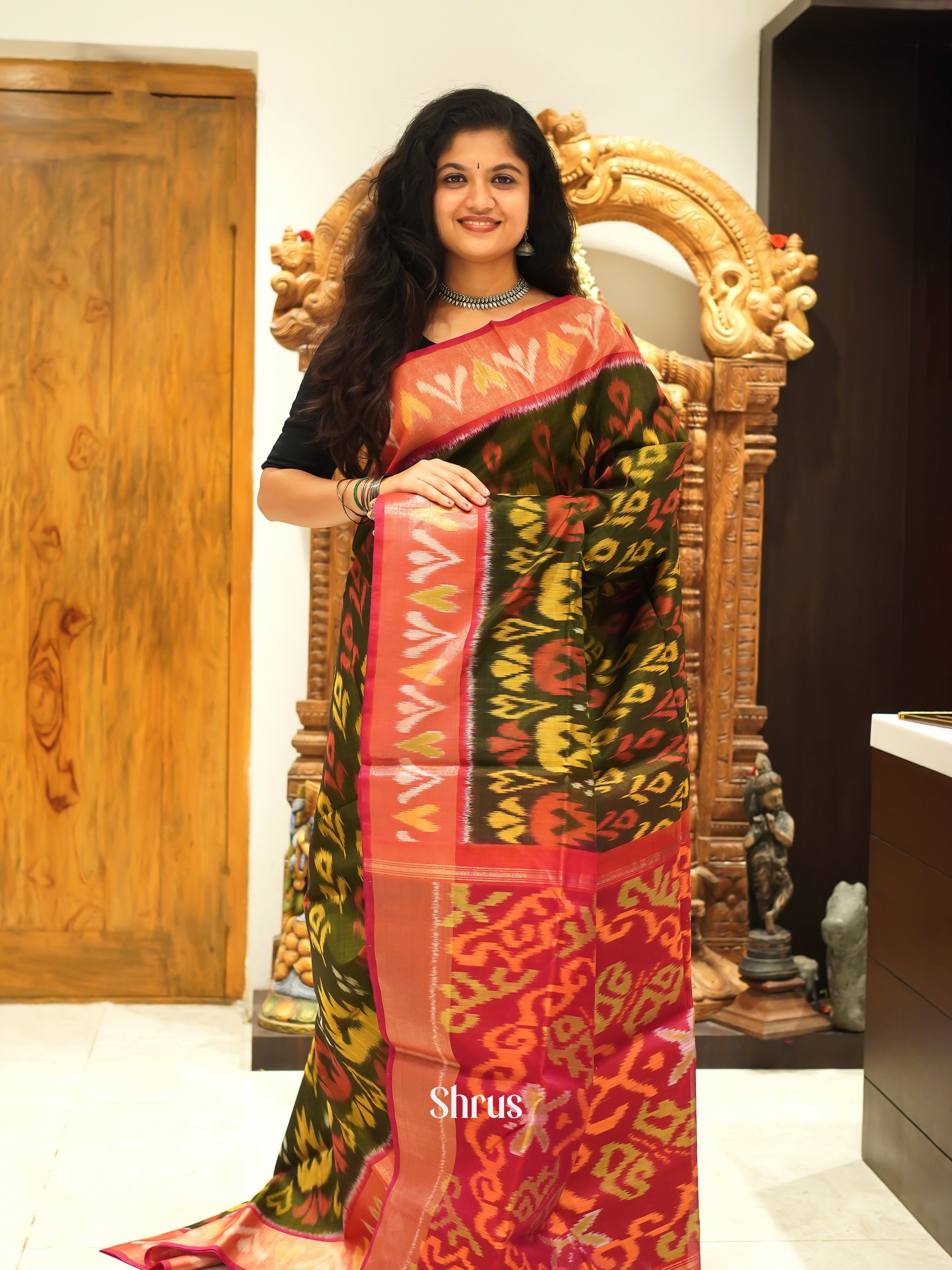 Green & Red - Pochampally sico Saree - Shop on ShrusEternity.com