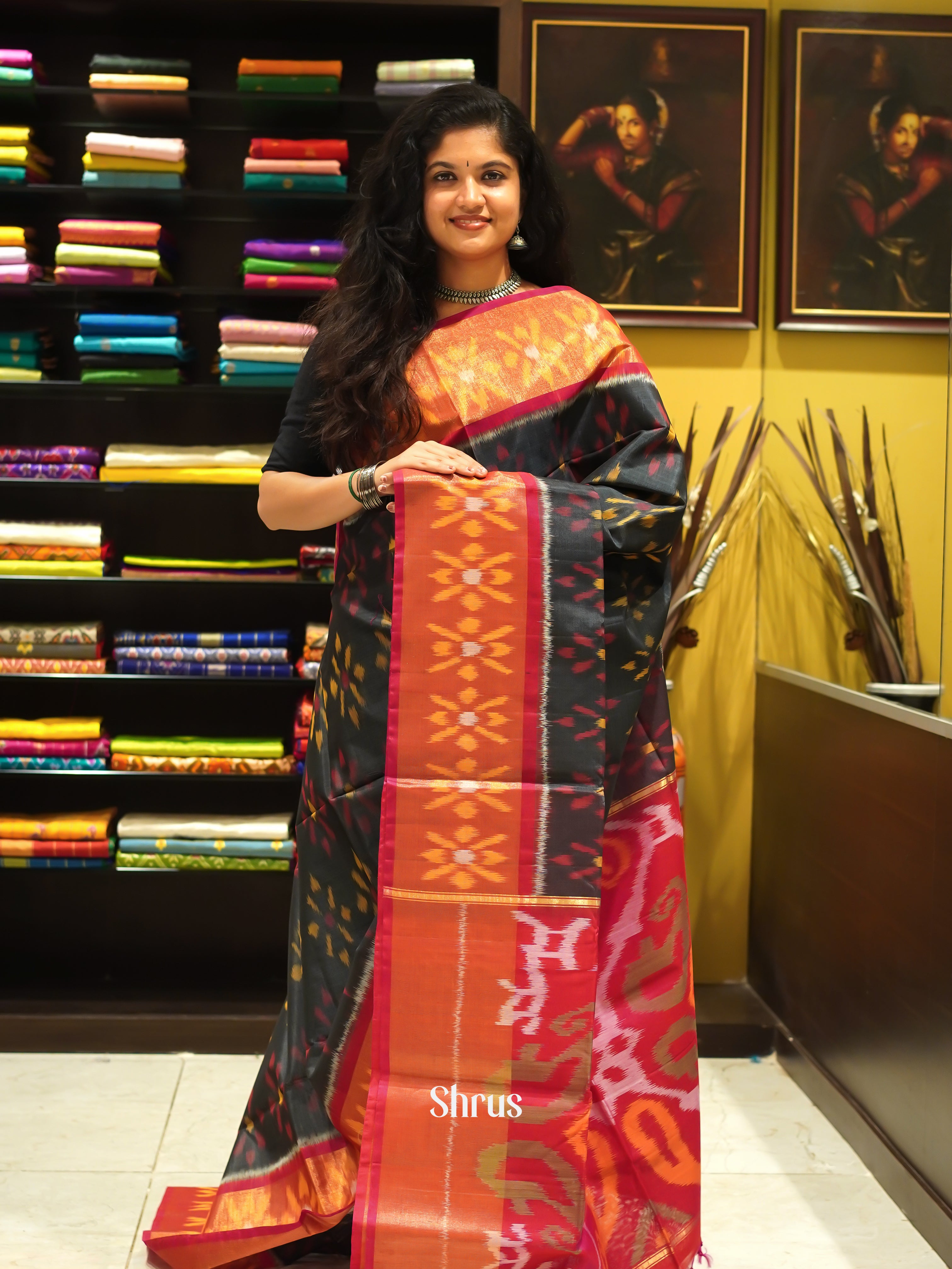 Black & Red - Pochampally sico Saree - Shop on ShrusEternity.com