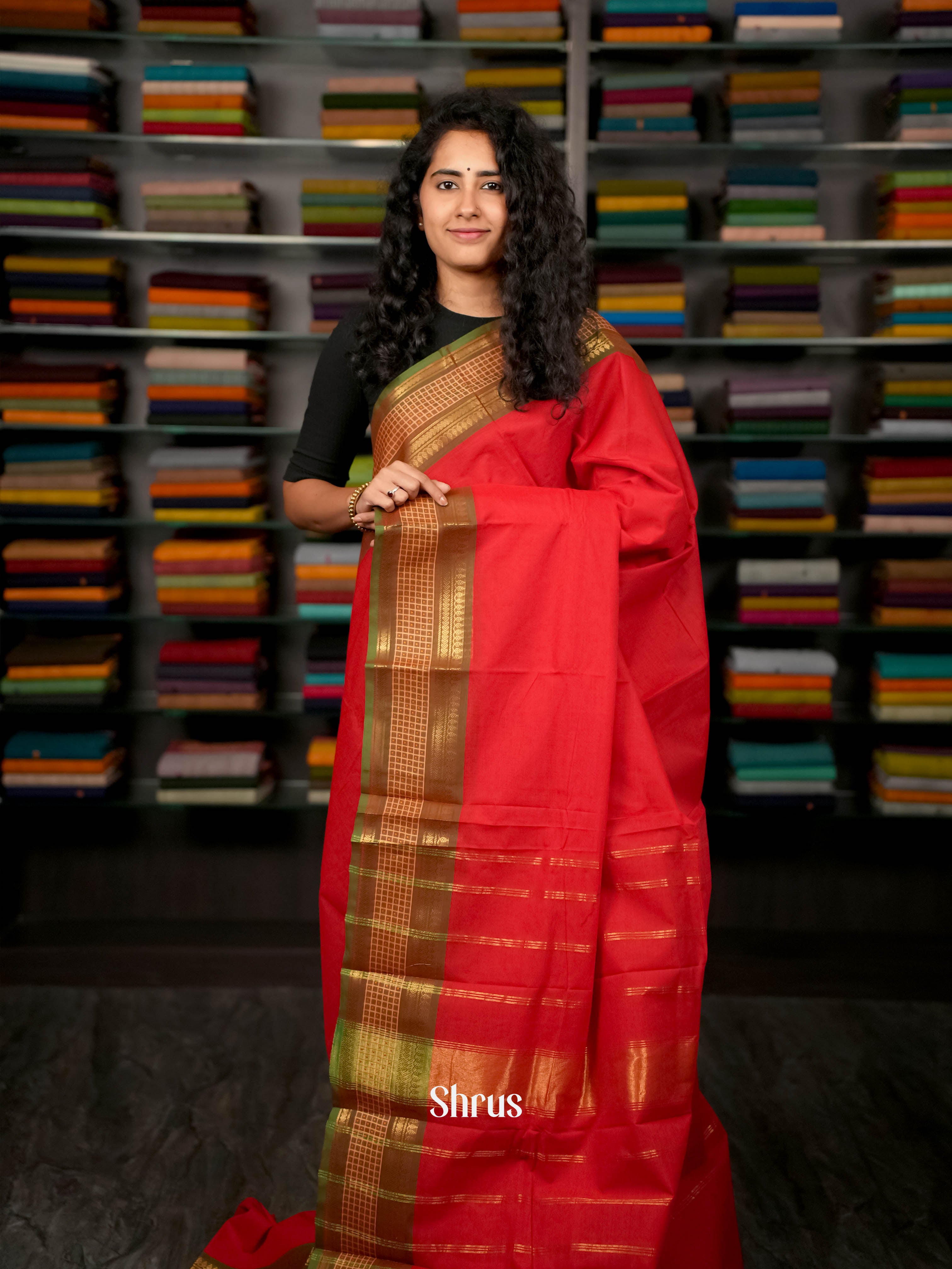Red & Green - Chettinad Cotton Saree - Shop on ShrusEternity.com