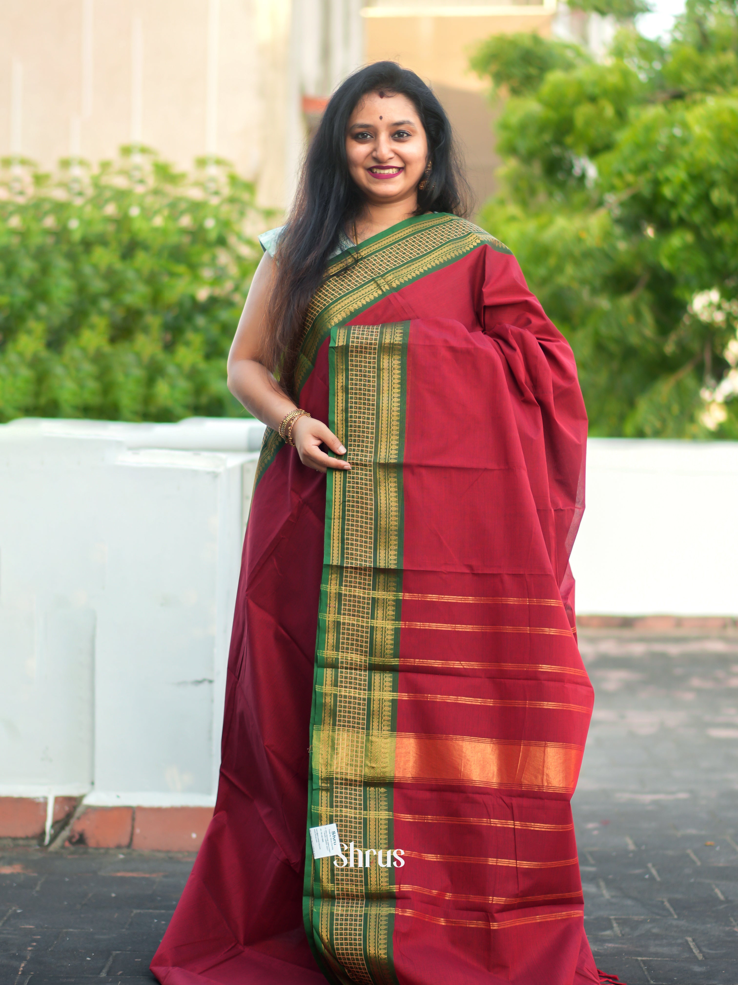 Red & Green - Chettinad Cotton Saree - Shop on ShrusEternity.com