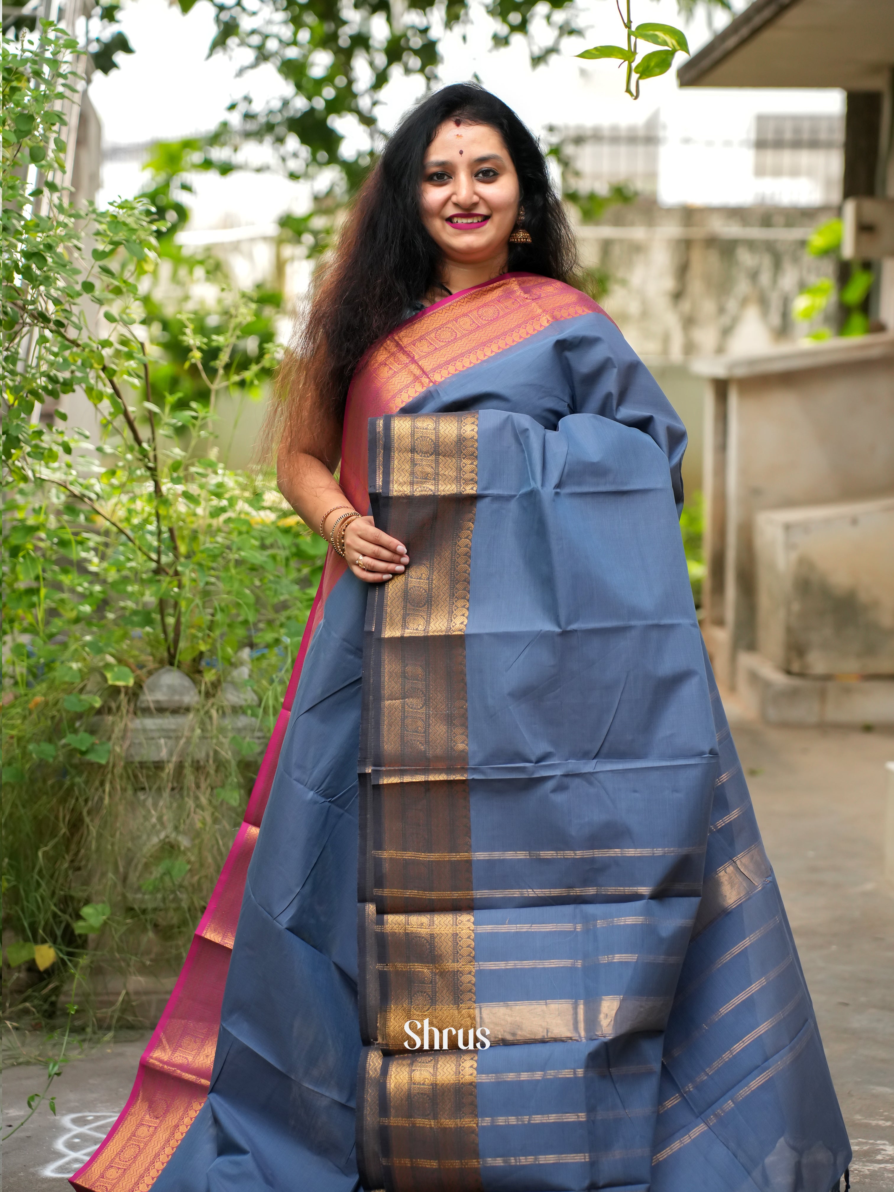 Bluish Grey & Pink - Chettinad Cotton - Shop on ShrusEternity.com