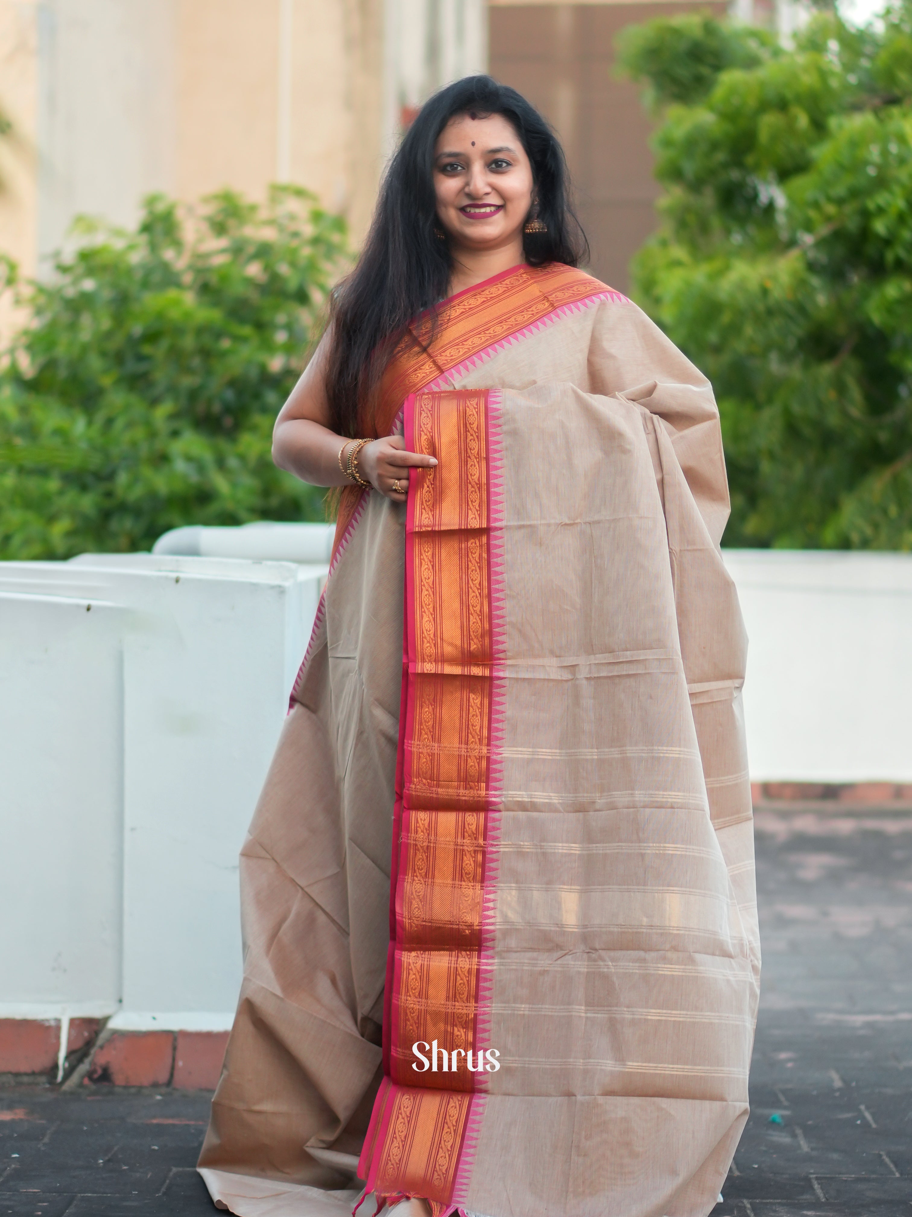 Grey & Pink - Chettinad Cotton Saree - Shop on ShrusEternity.com