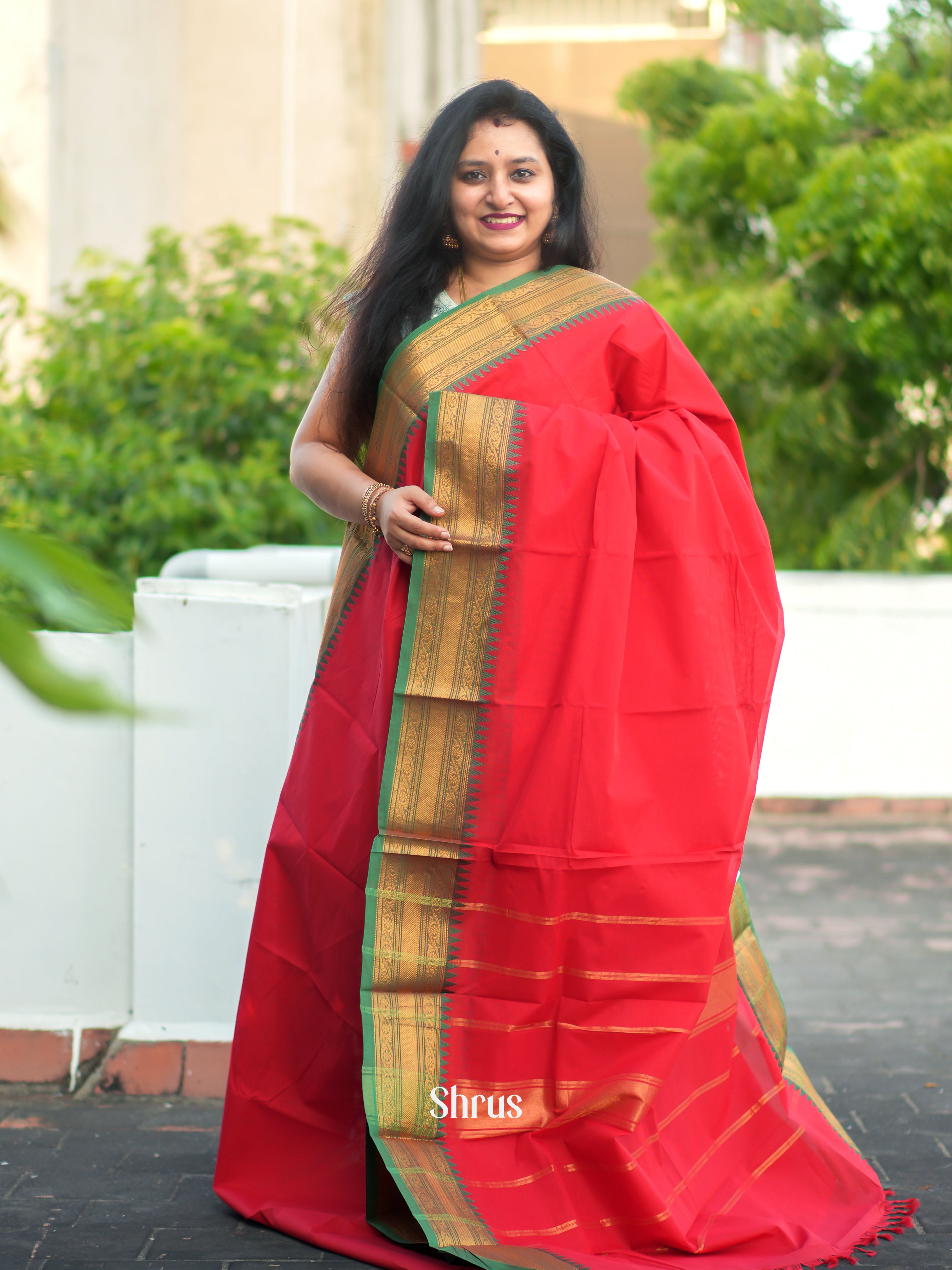 Red & Green - Chettinad Cotton Saree - Shop on ShrusEternity.com