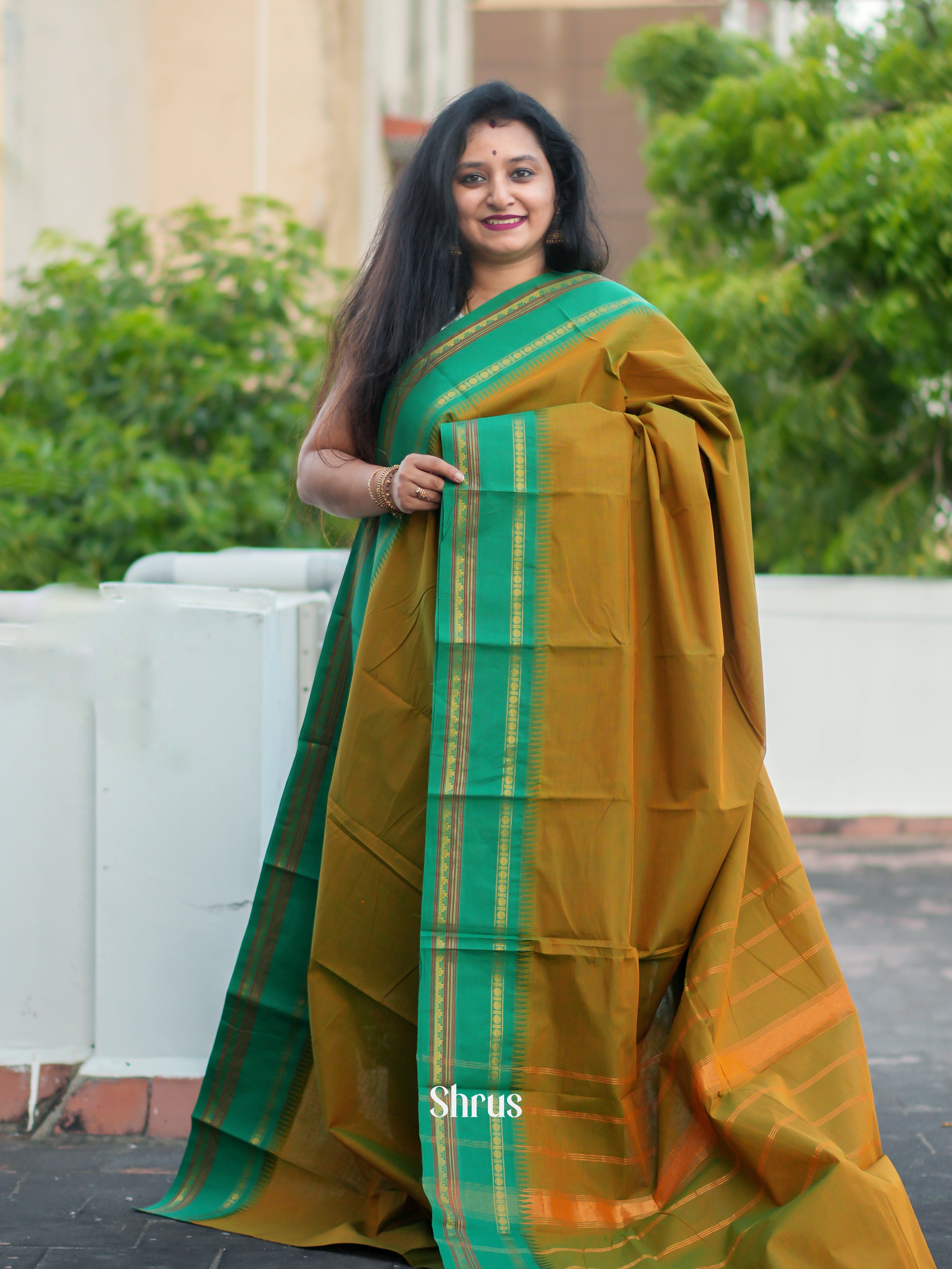 Mehandi Green & Green- Chettinad Cotton Saree - Shop on ShrusEternity.com
