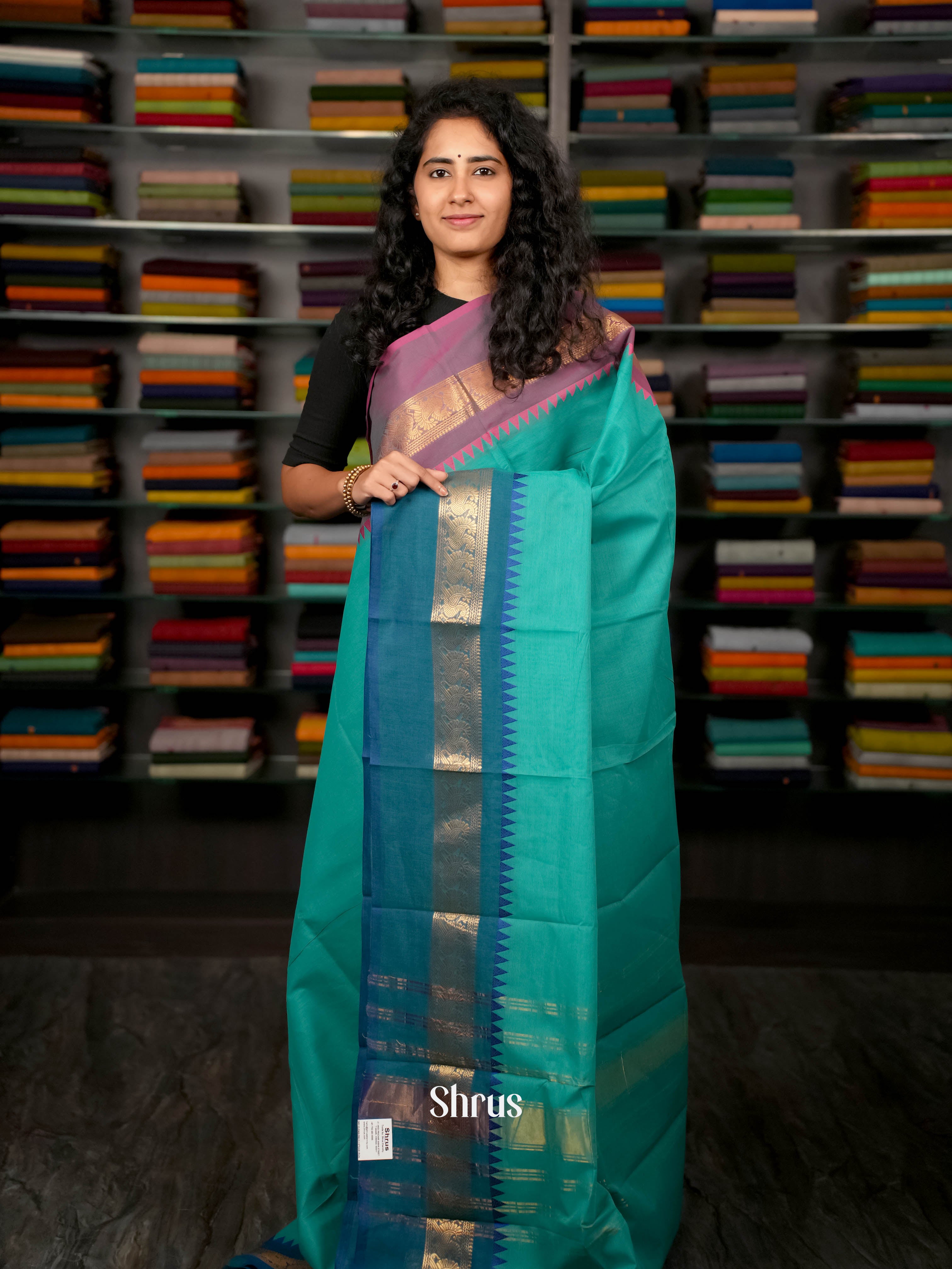 Teal & Purple - Chettinad Cotton Saree - Shop on ShrusEternity.com