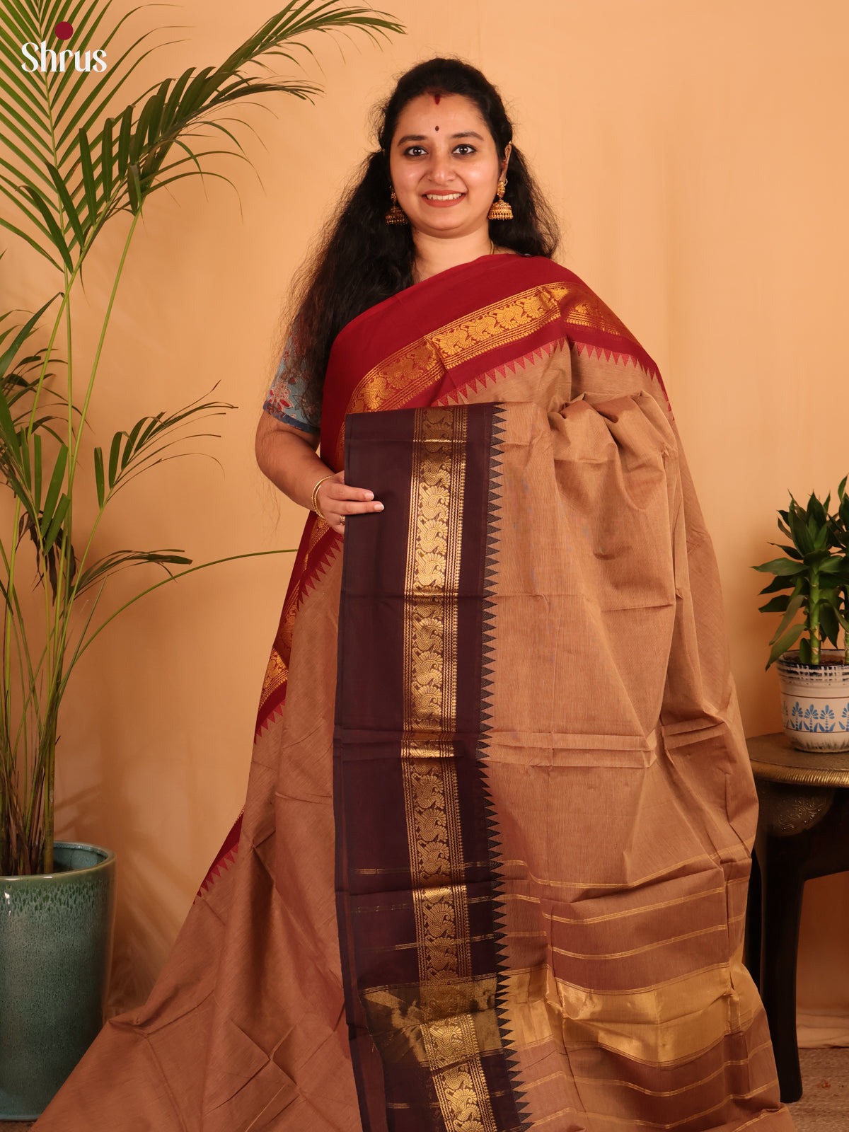 Biscuit & Brown - Chettinad Cotton Saree - Shop on ShrusEternity.com