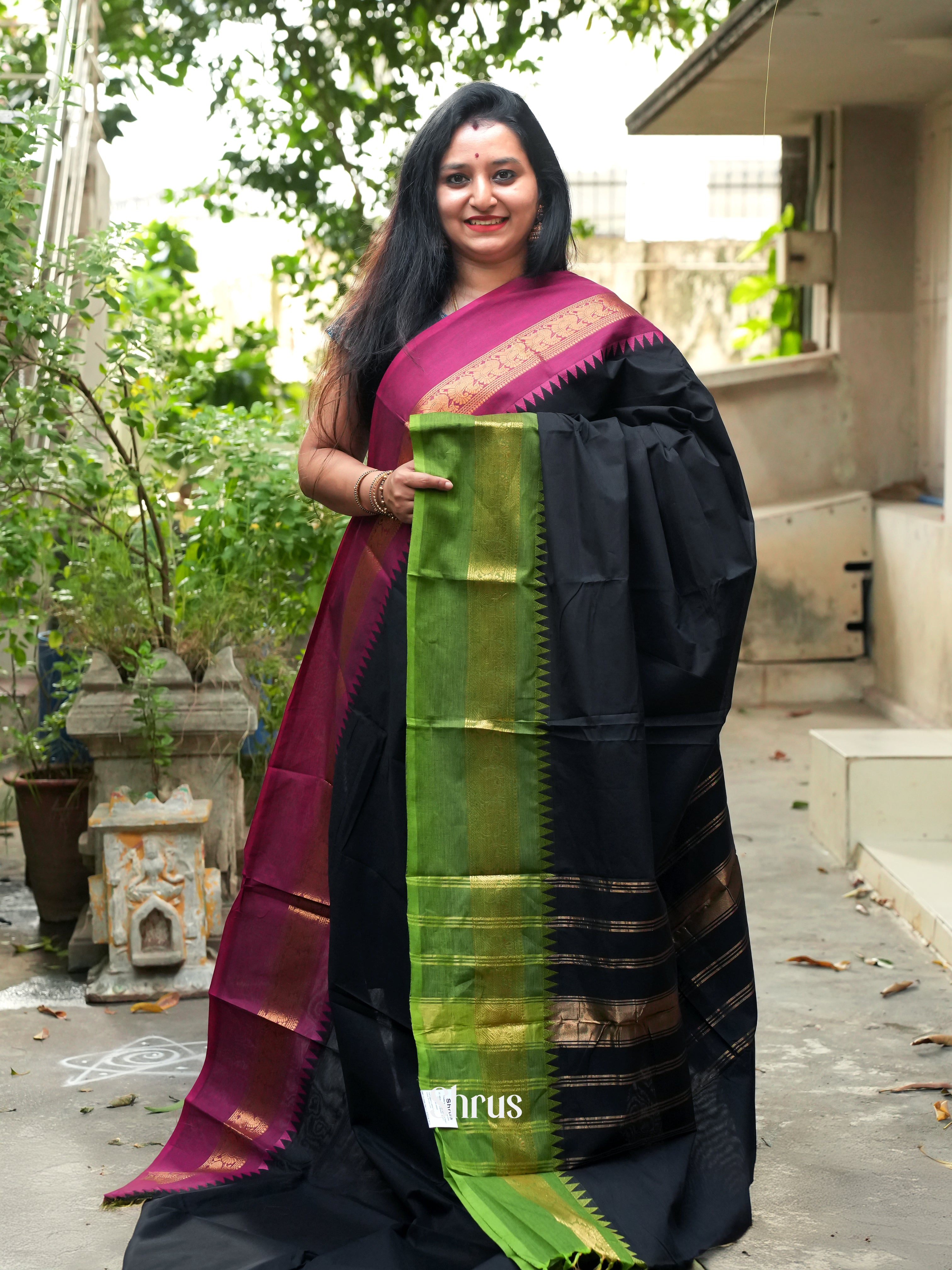 Black & Green - Chettinad Cotton Saree - Shop on ShrusEternity.com