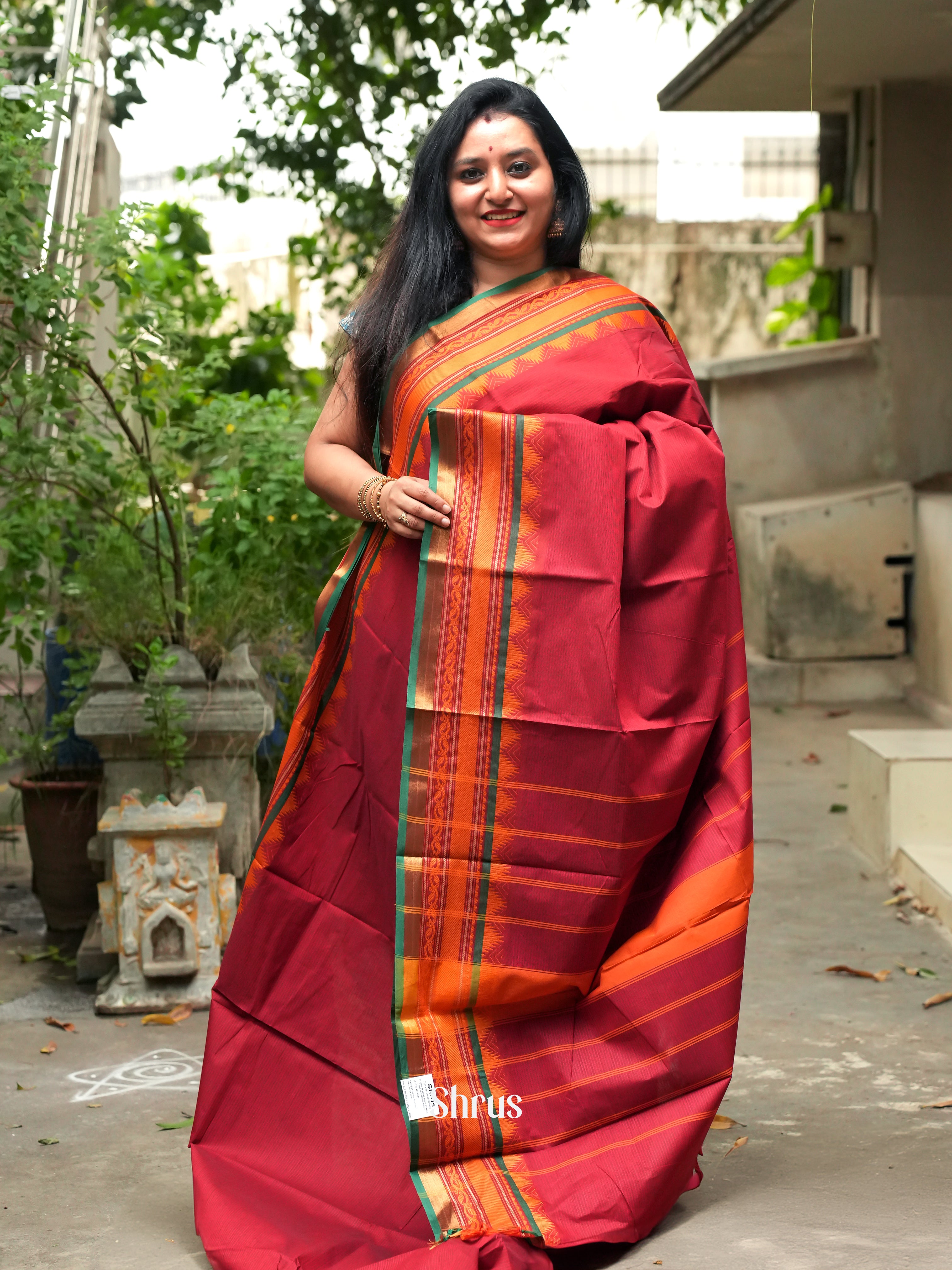 Red & Green - Chettinad Cotton Saree - Shop on ShrusEternity.com