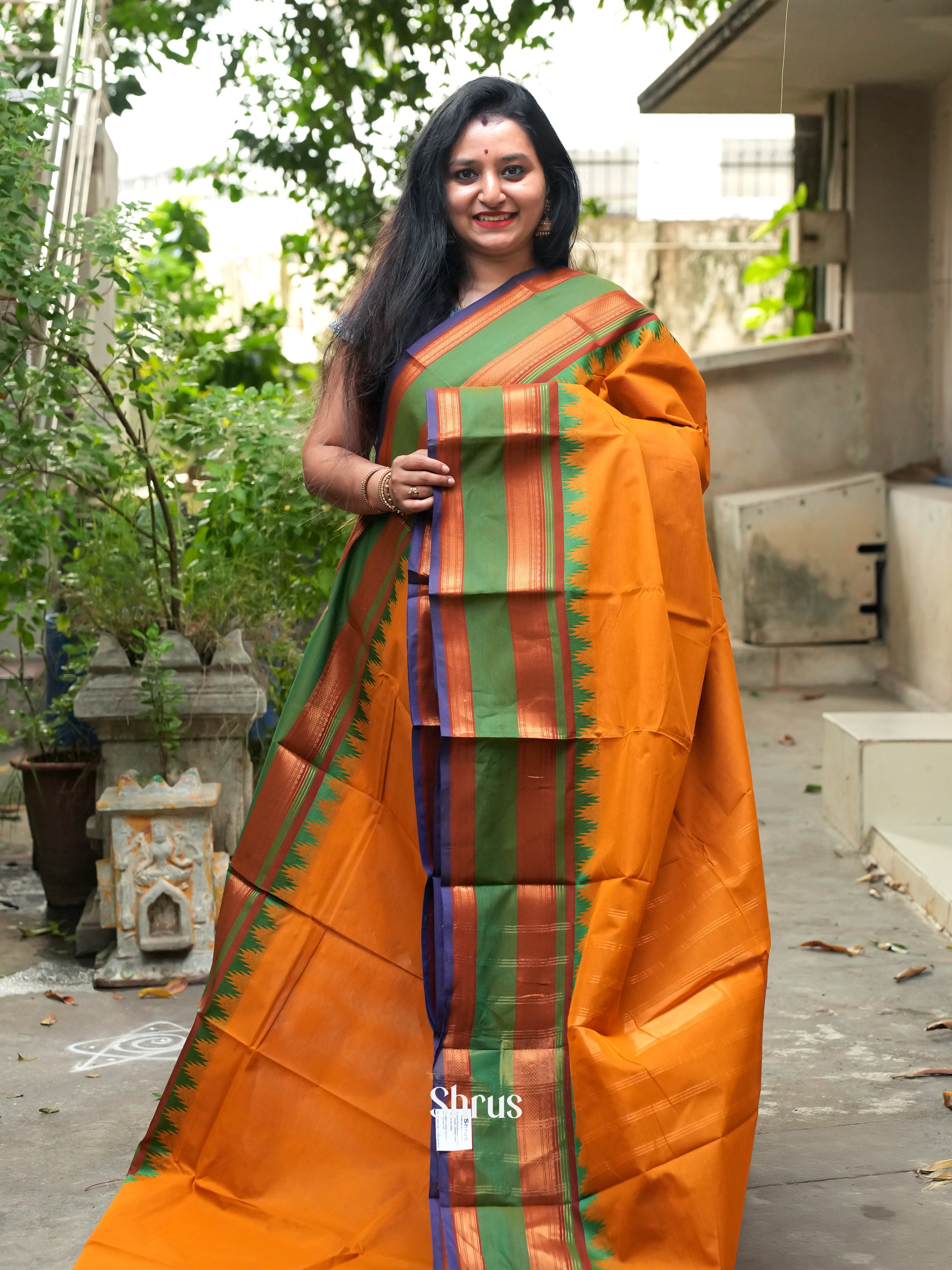 Mambazha Yellow & Green - Chettinad Cotton Saree - Shop on ShrusEternity.com