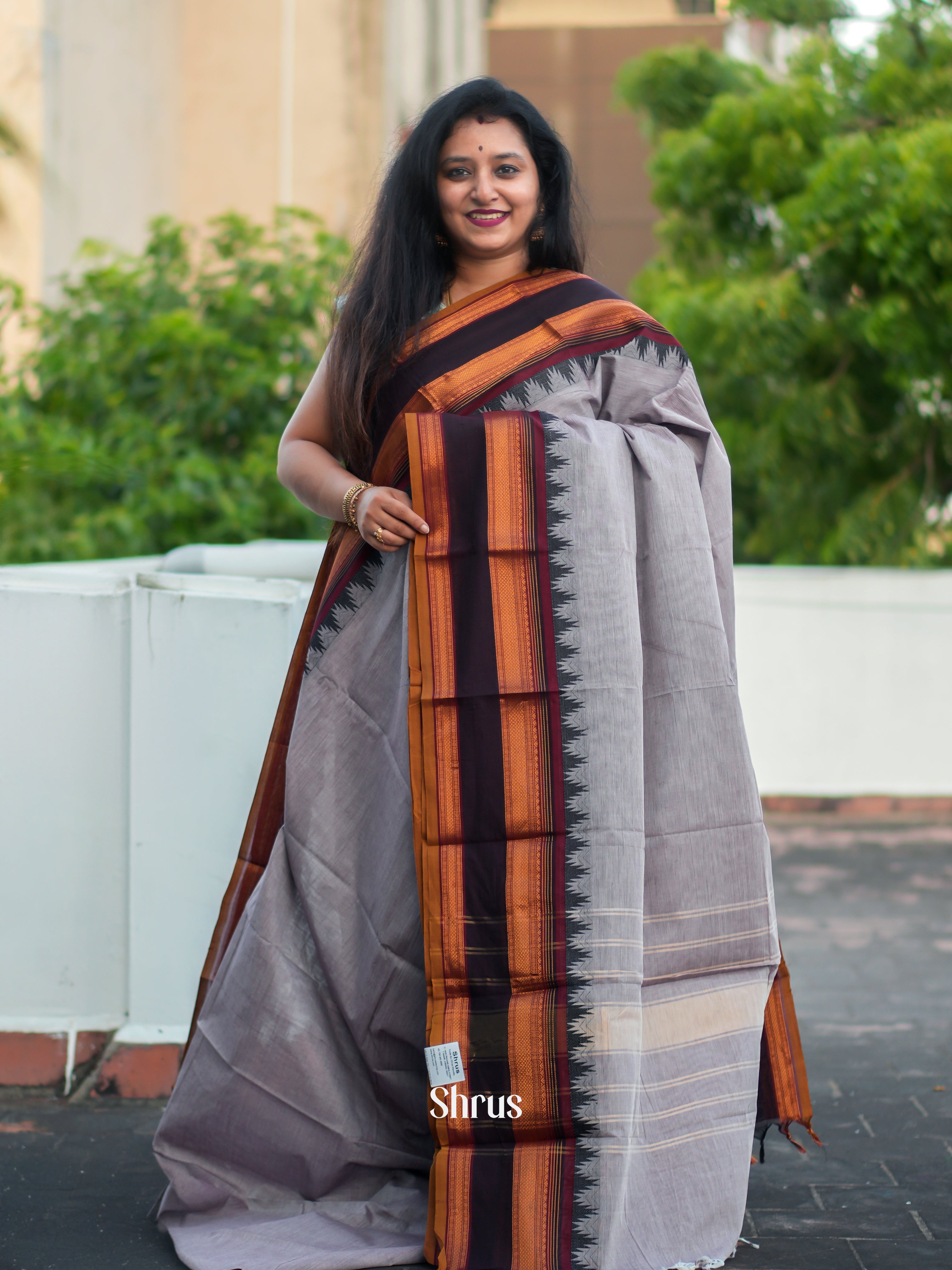 Grey & Maroon - Chettinad Cotton Saree - Shop on ShrusEternity.com
