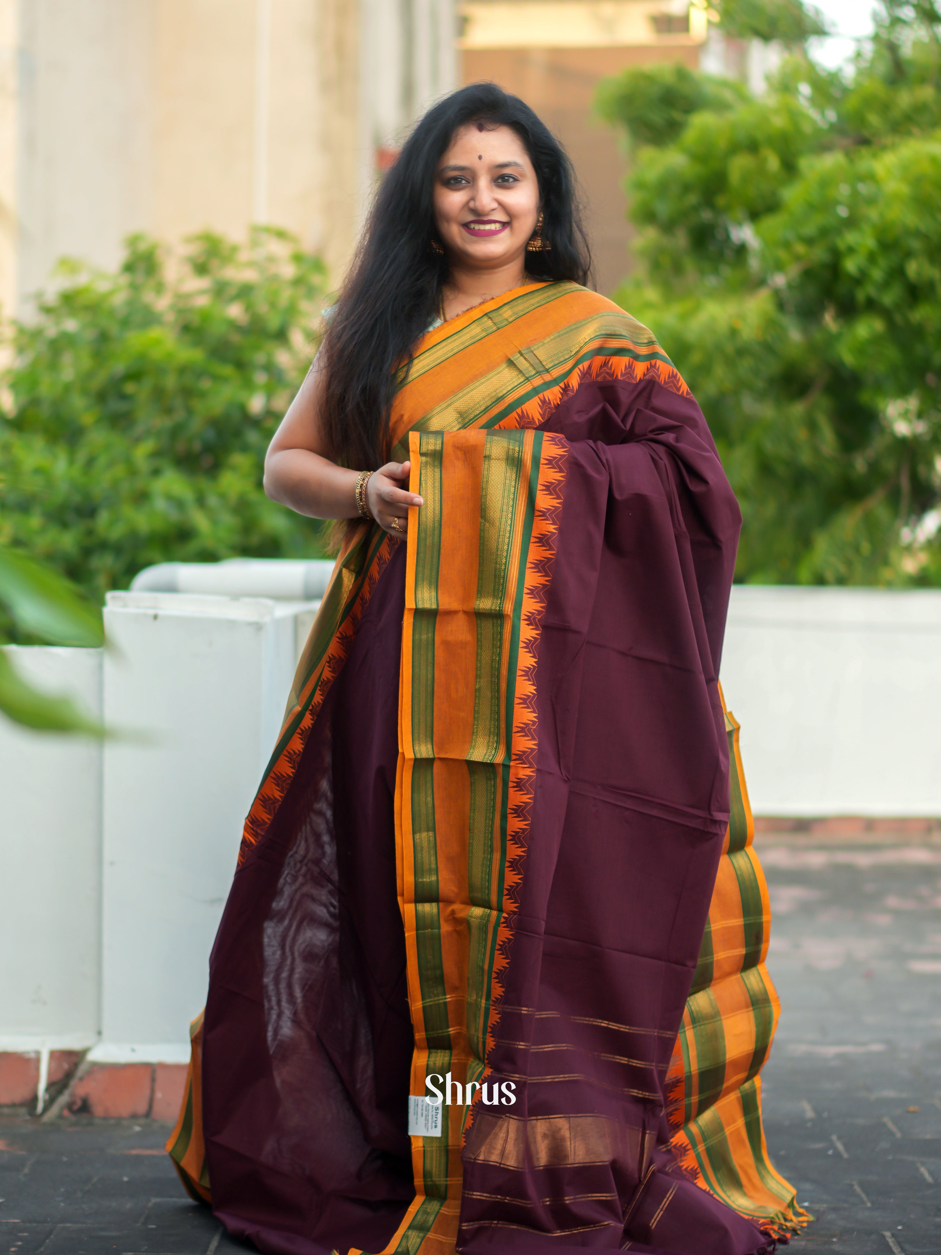 Purple & Orange - Chettinad Cotton Saree - Shop on ShrusEternity.com