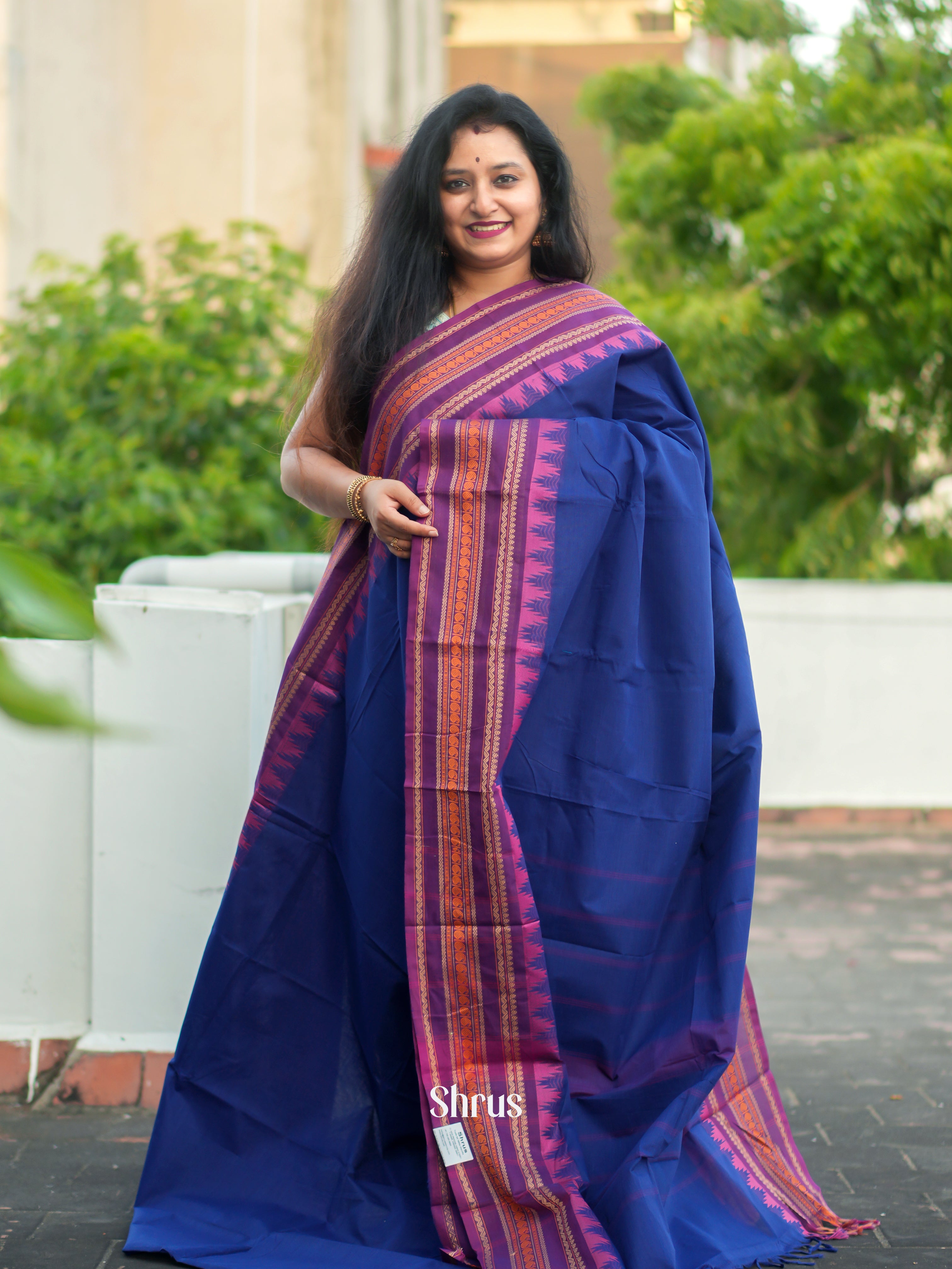 Blue & Purple - Chettinad Cotton Saree - Shop on ShrusEternity.com