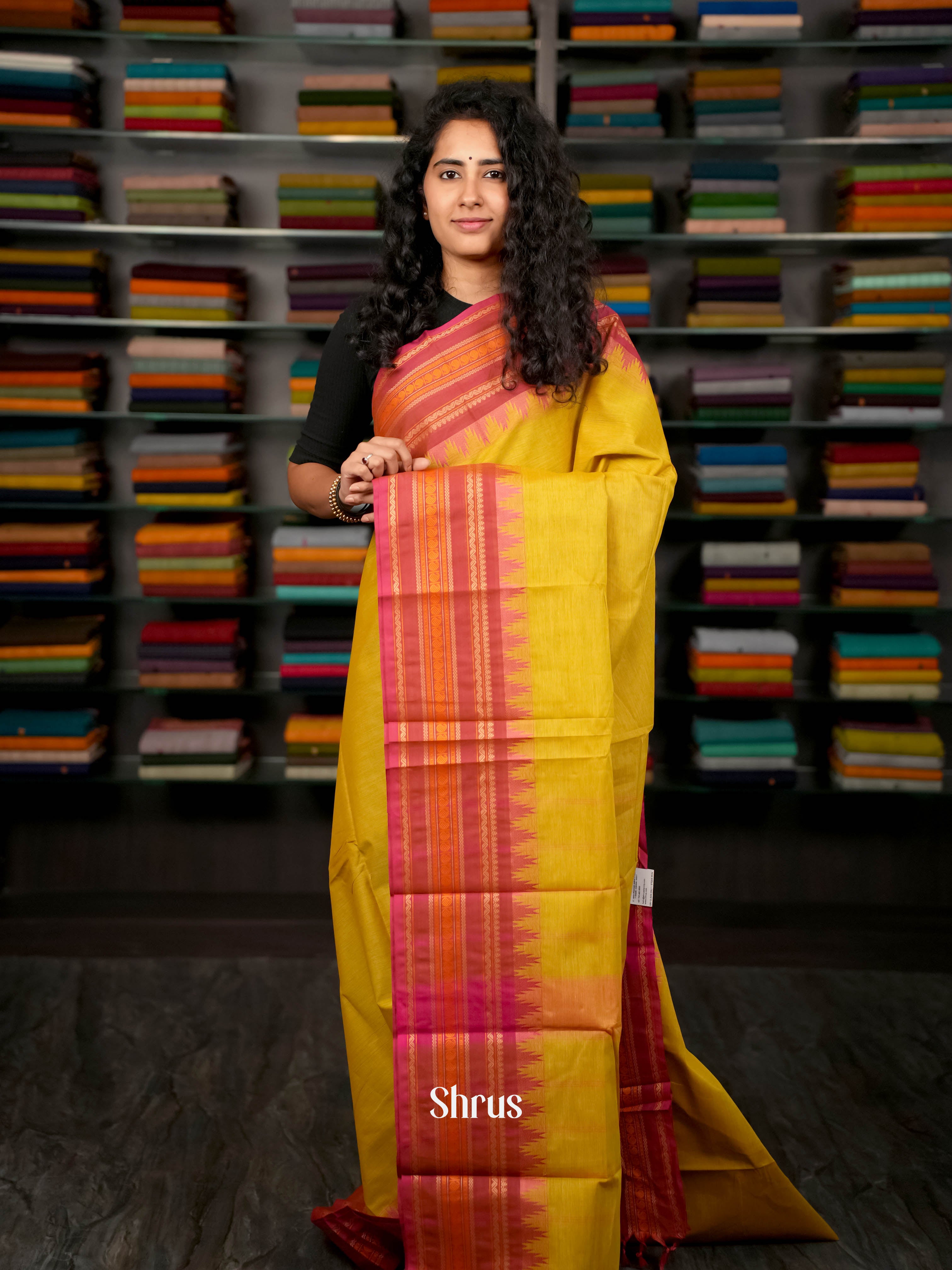 Mustard & Red - Chettinad Cotton Saree - Shop on ShrusEternity.com