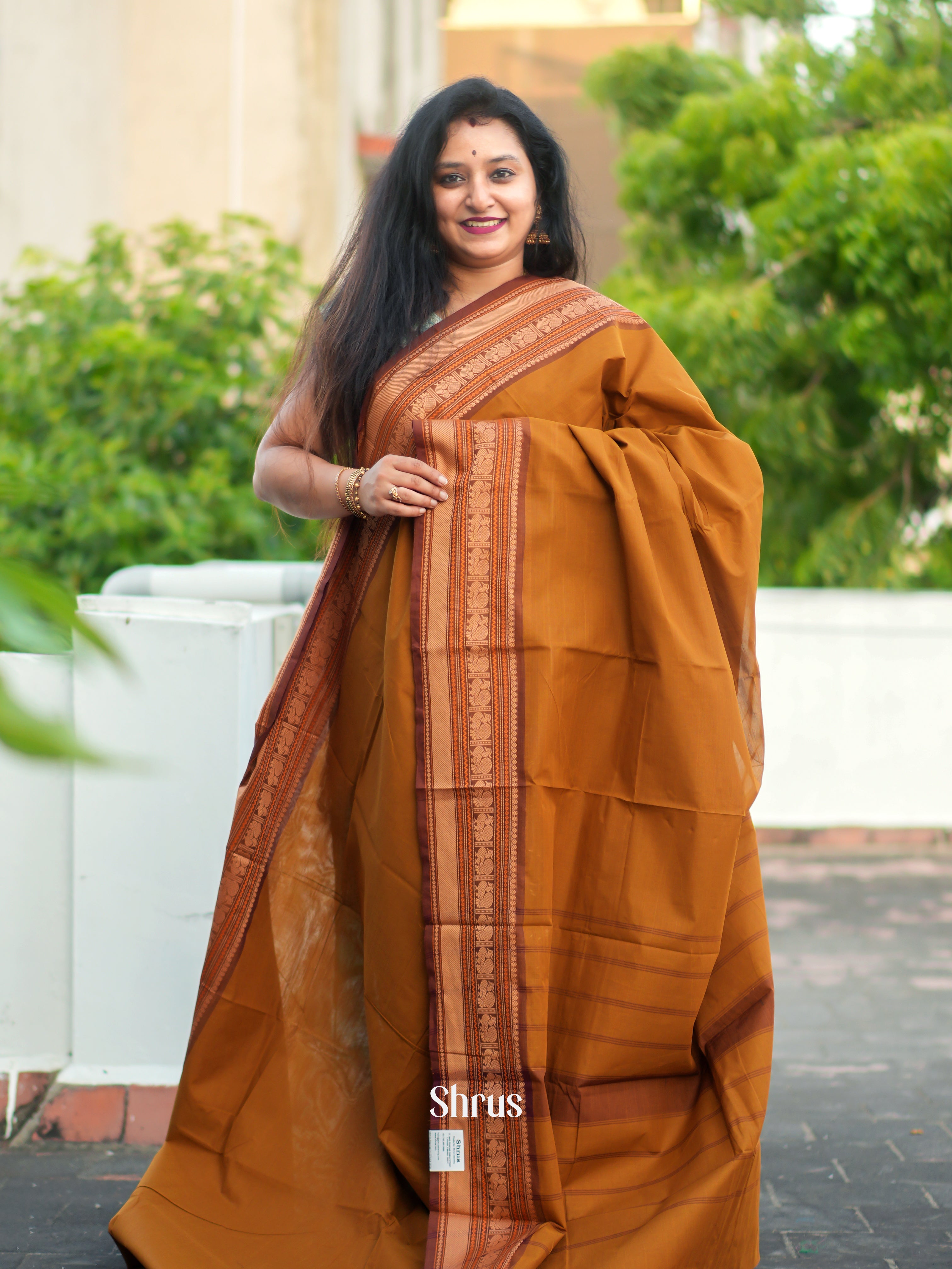 Fenugreek & Brown - Chettinad Cotton Saree - Shop on ShrusEternity.com