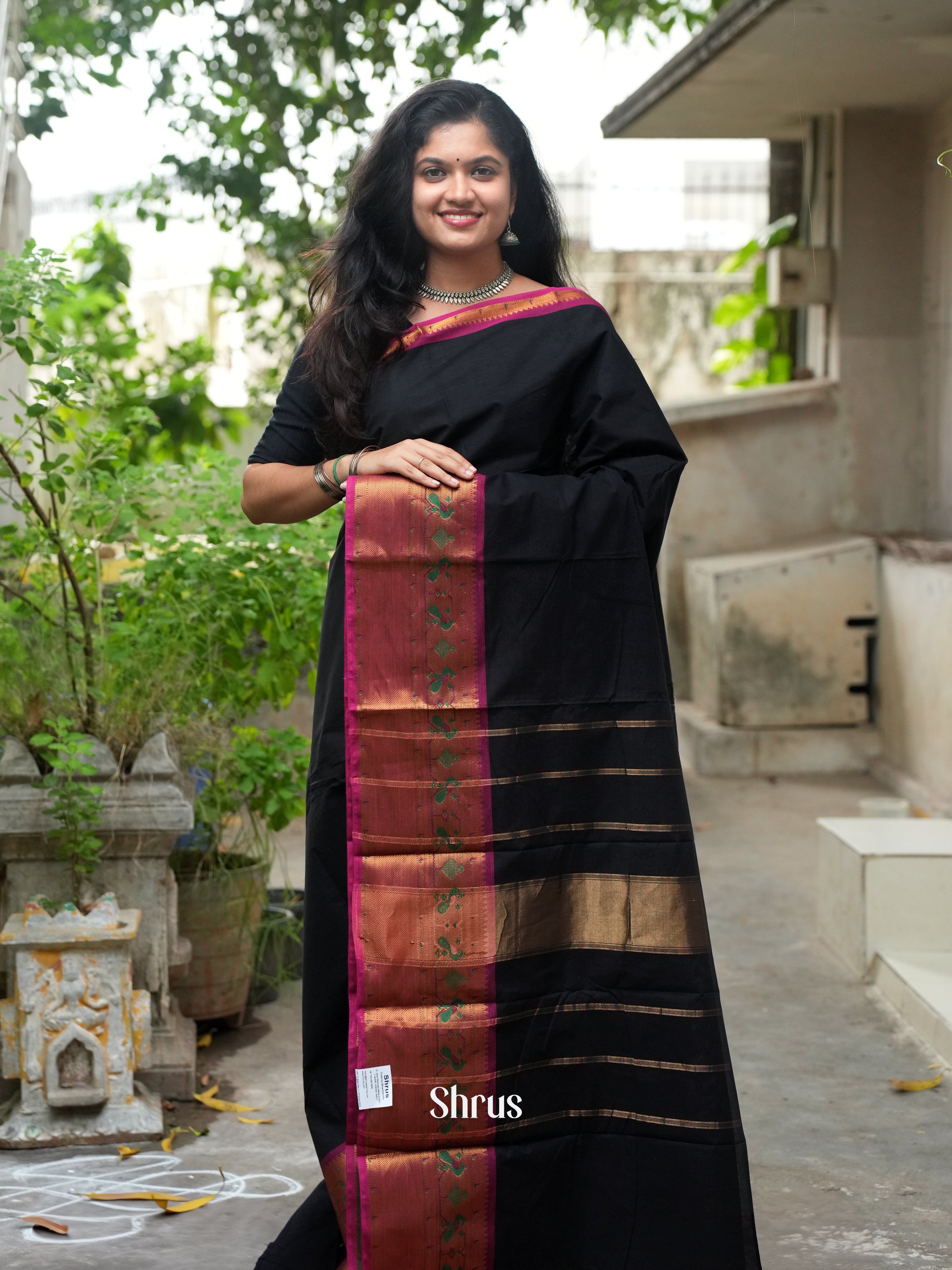 Black & Pink - Chettinad Cotton Saree - Shop on ShrusEternity.com