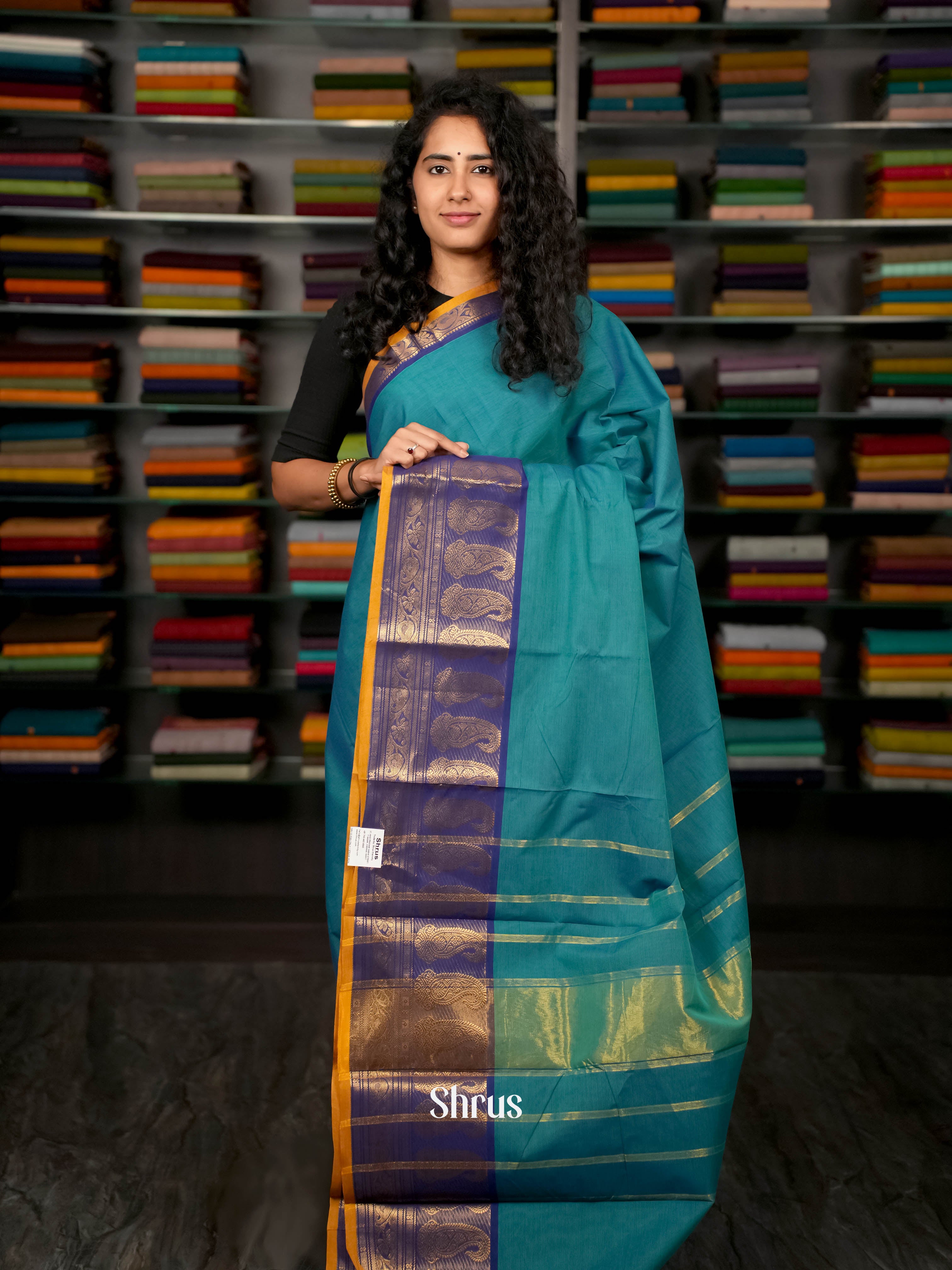 Teal & Blue - Chettinad Cotton Saree - Shop on ShrusEternity.com